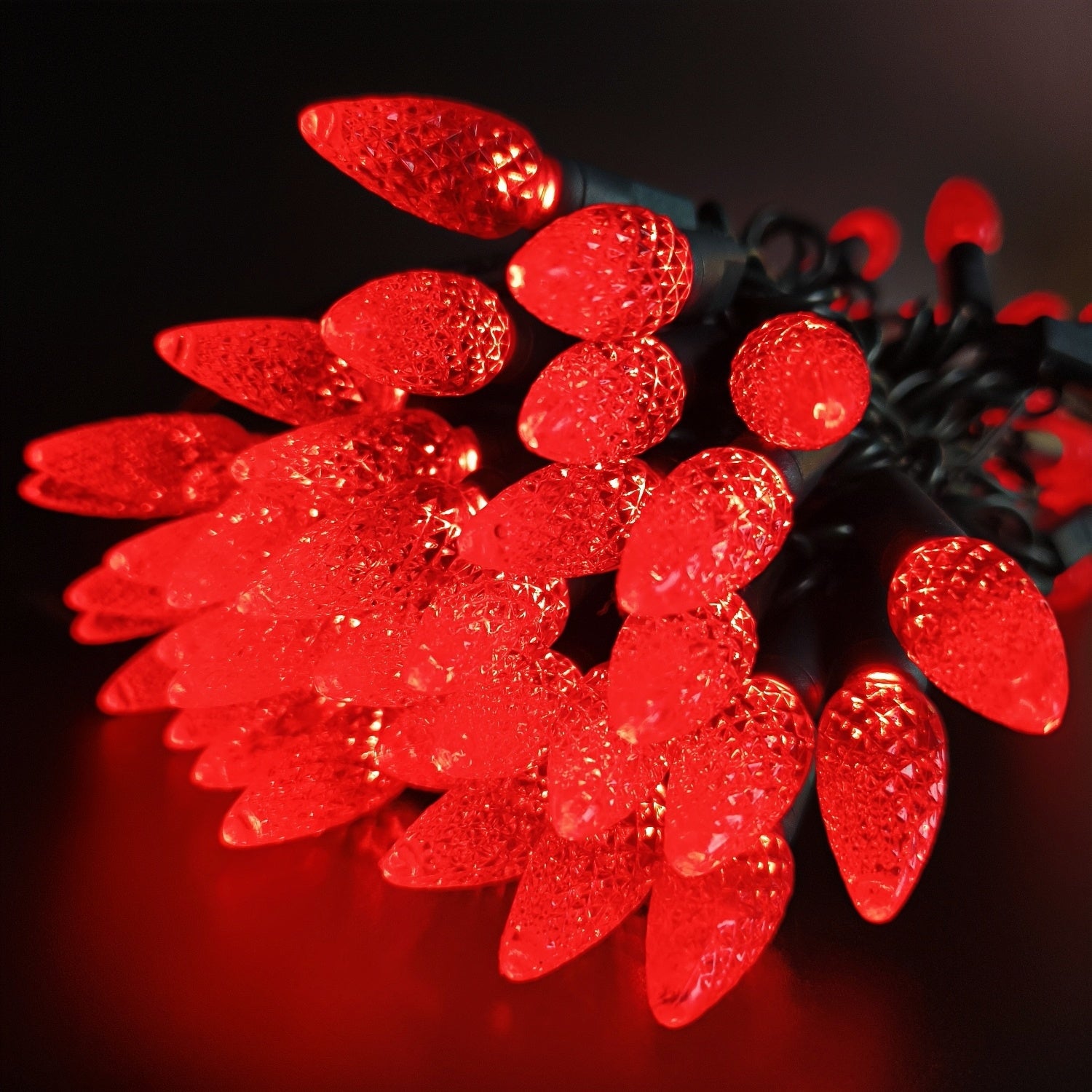 Commercial Grade Red C6 LED Christmas Lights on Green Wire