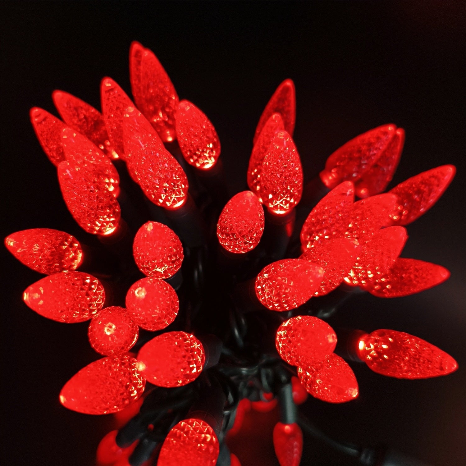 Commercial Grade Red C6 LED Christmas Lights on Green Wire