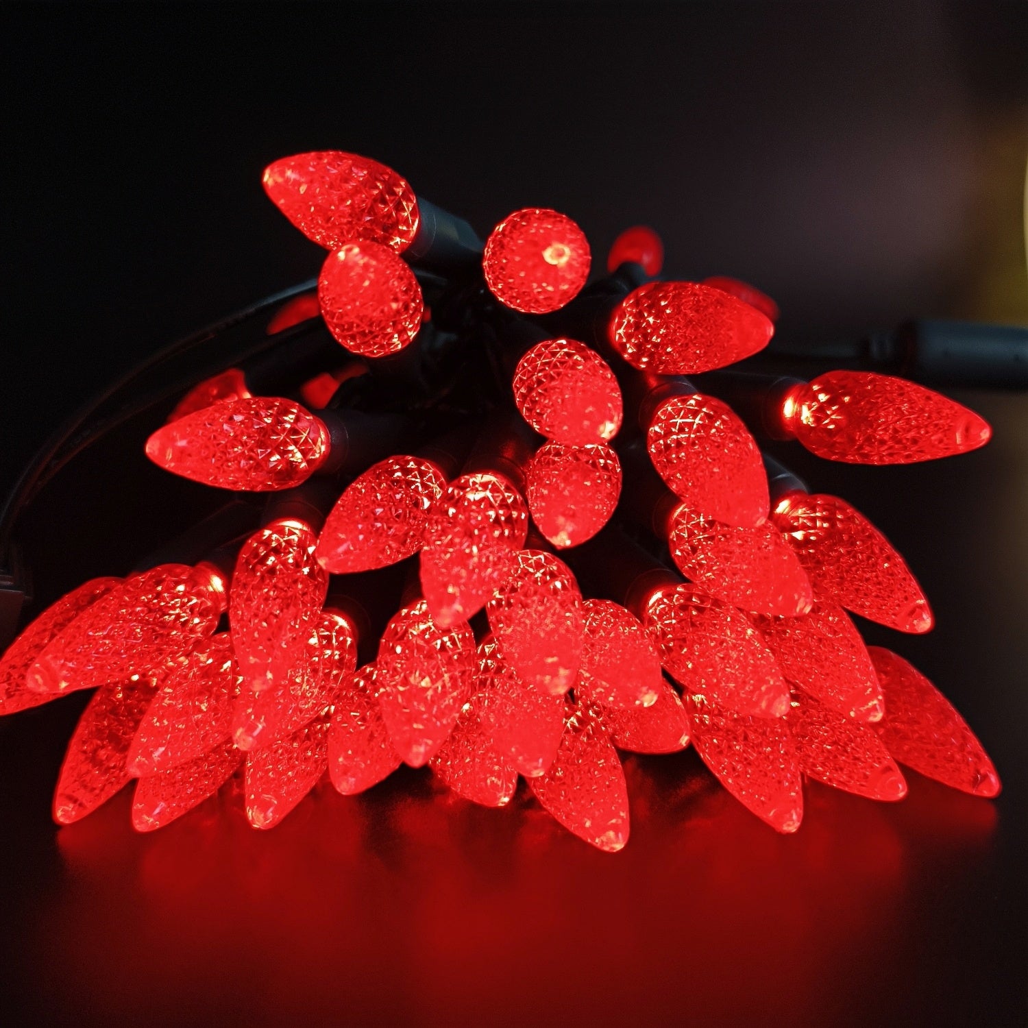 Commercial Grade Red C6 LED Christmas Lights on Green Wire