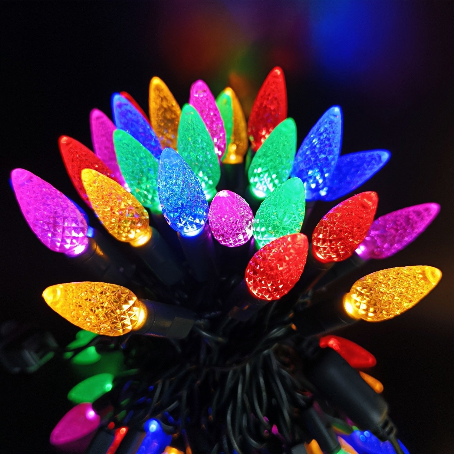 Commercial Grade Multicolor C6 LED Christmas Lights on Green Wire