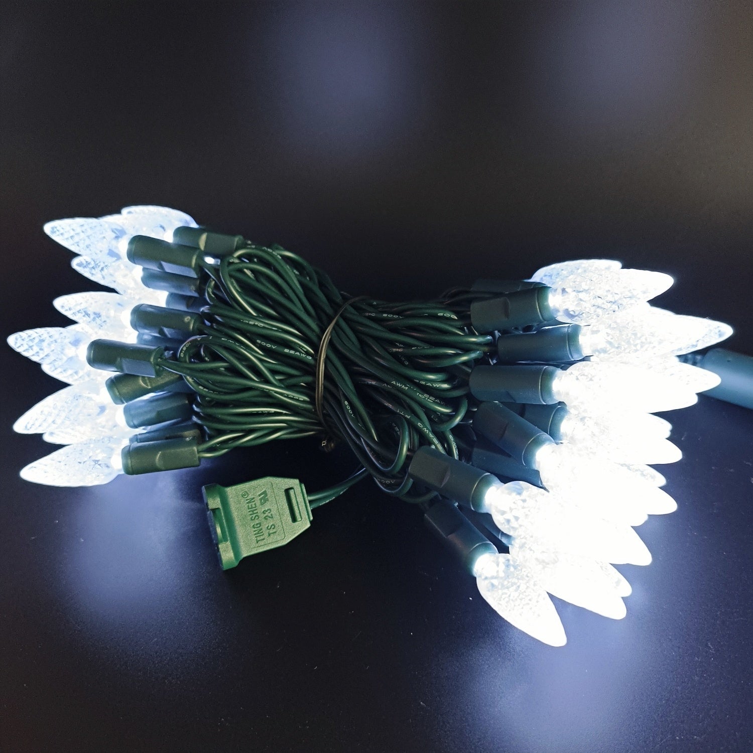 Commercial Grade Pure White C6 LED Christmas Lights on Green Wire