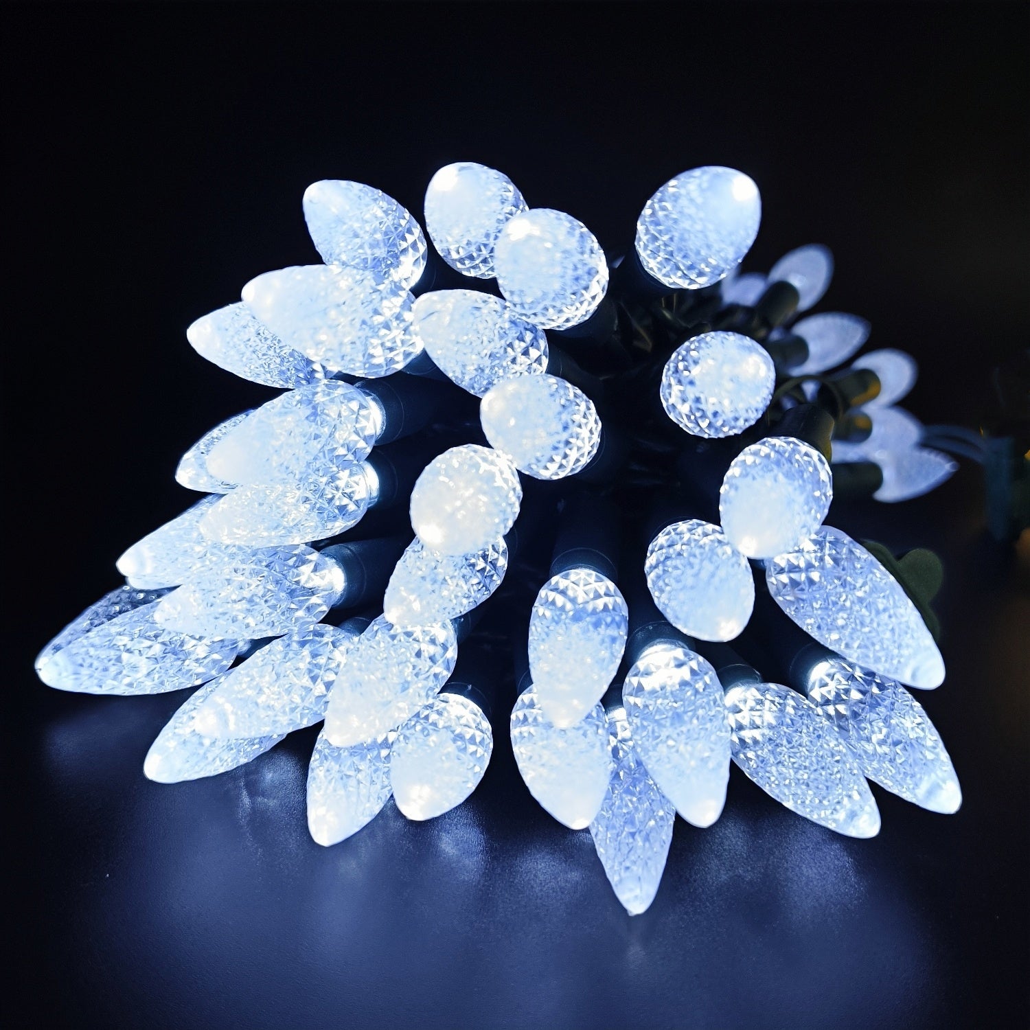 Commercial Grade Cool White C6 LED Christmas Lights on Green Wire