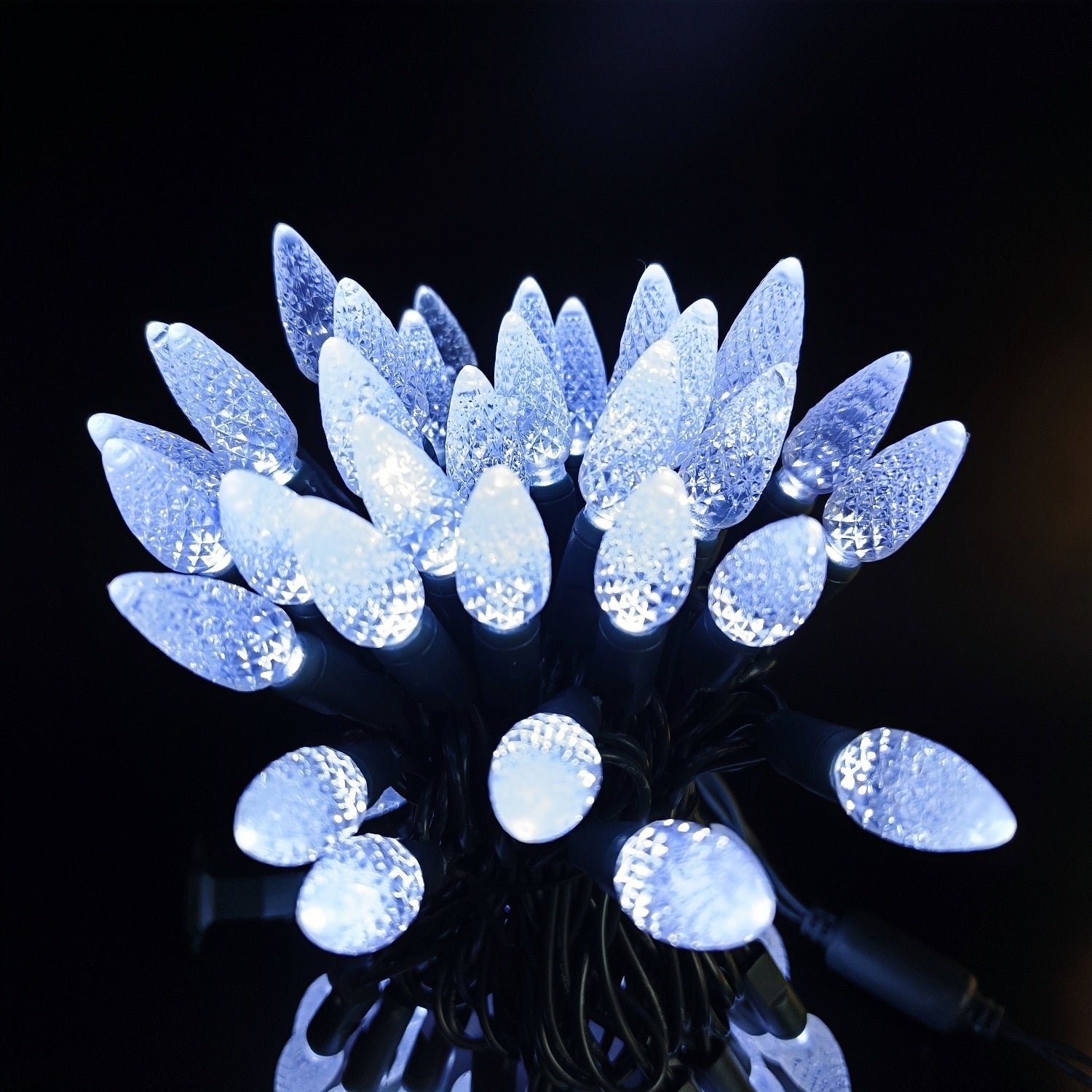 Commercial Grade Cool White C6 LED Christmas Lights on Green Wire