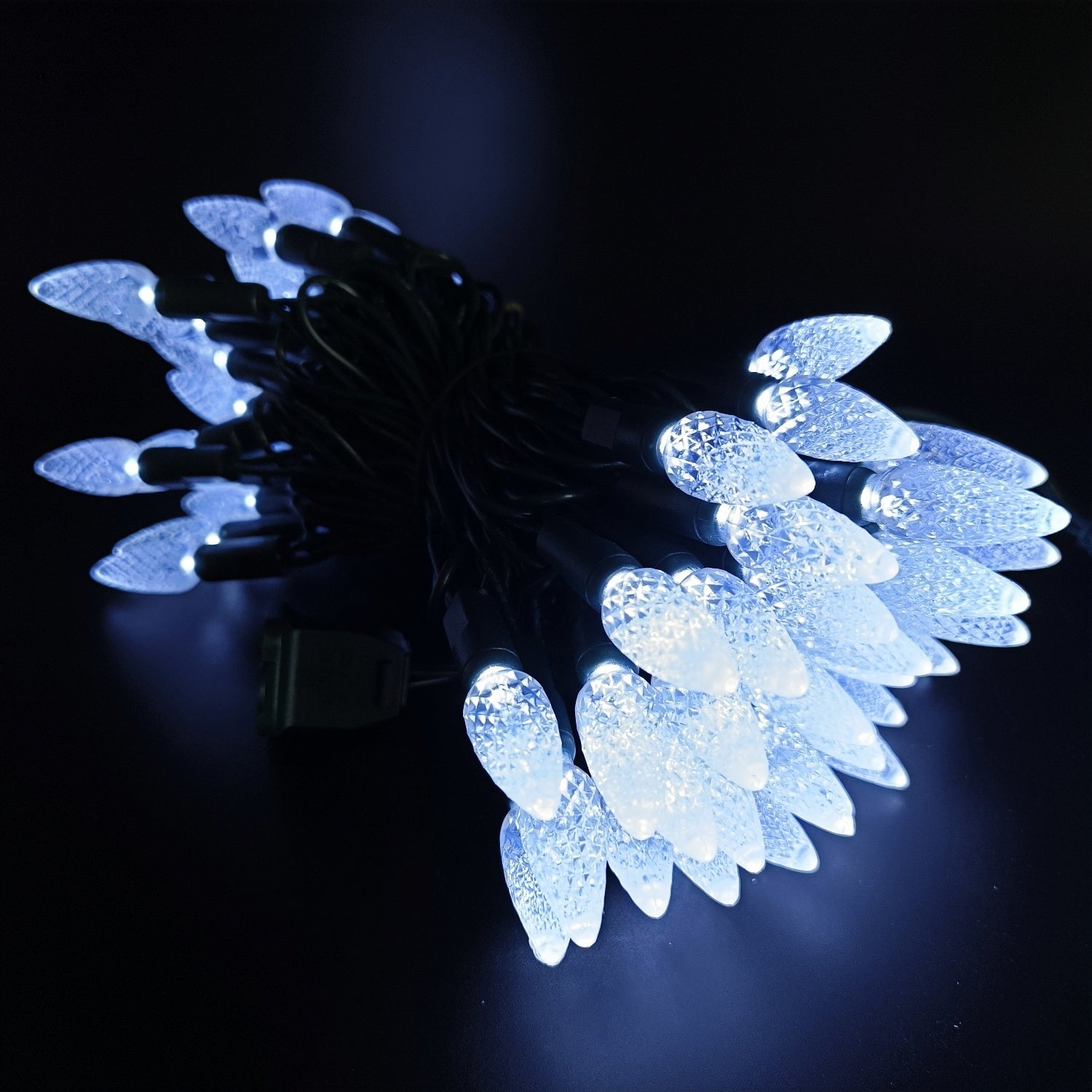 Commercial Grade Cool White C6 LED Christmas Lights on Green Wire