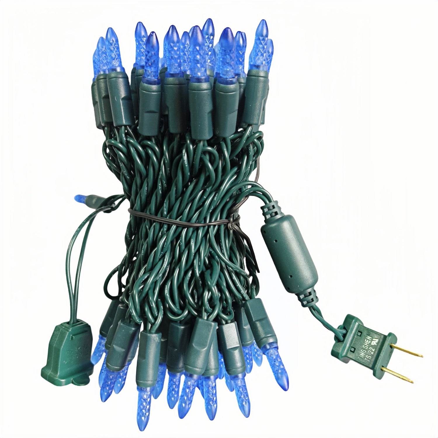 Commercial Grade Blue M5 LED Christmas Lights on Green Wire