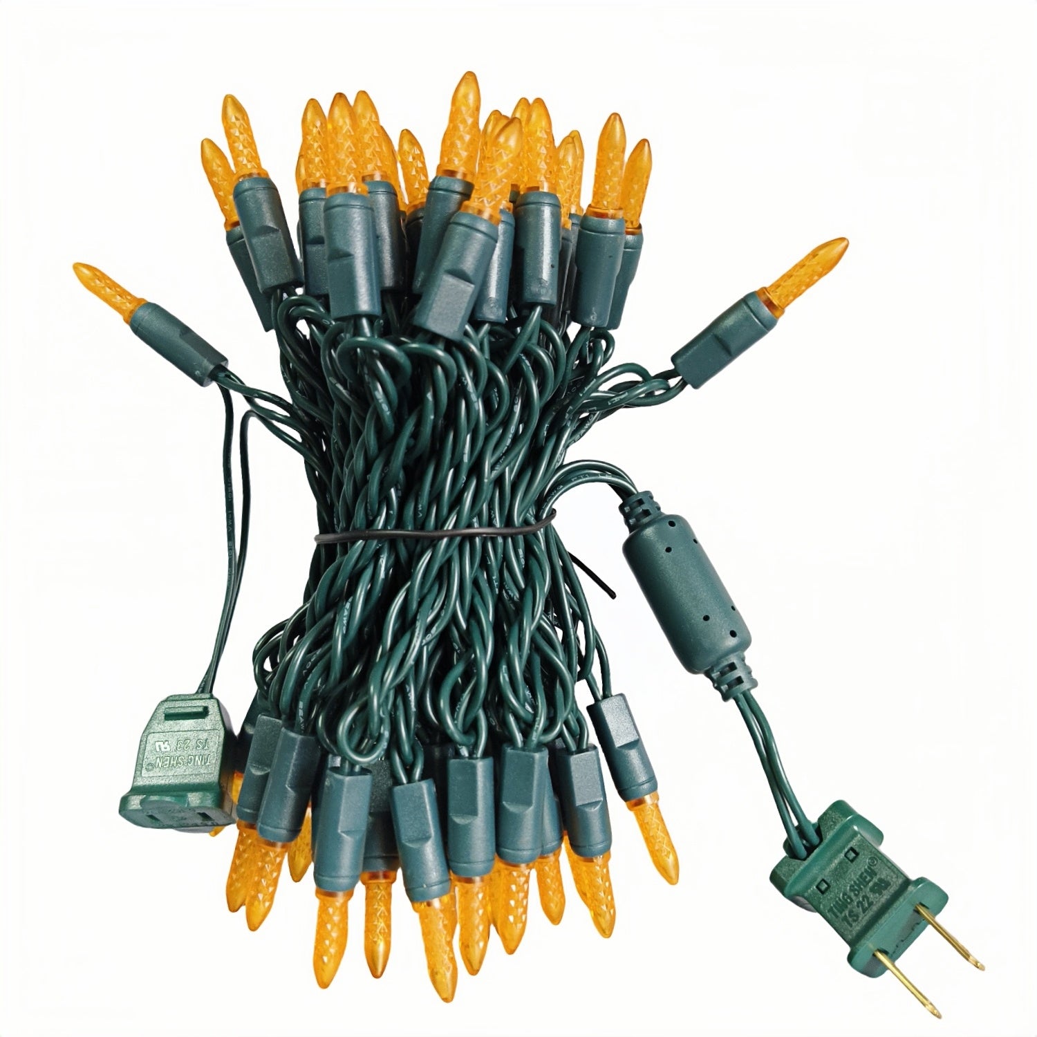 Commercial Grade Orange M5 LED Christmas Lights on Green Wire