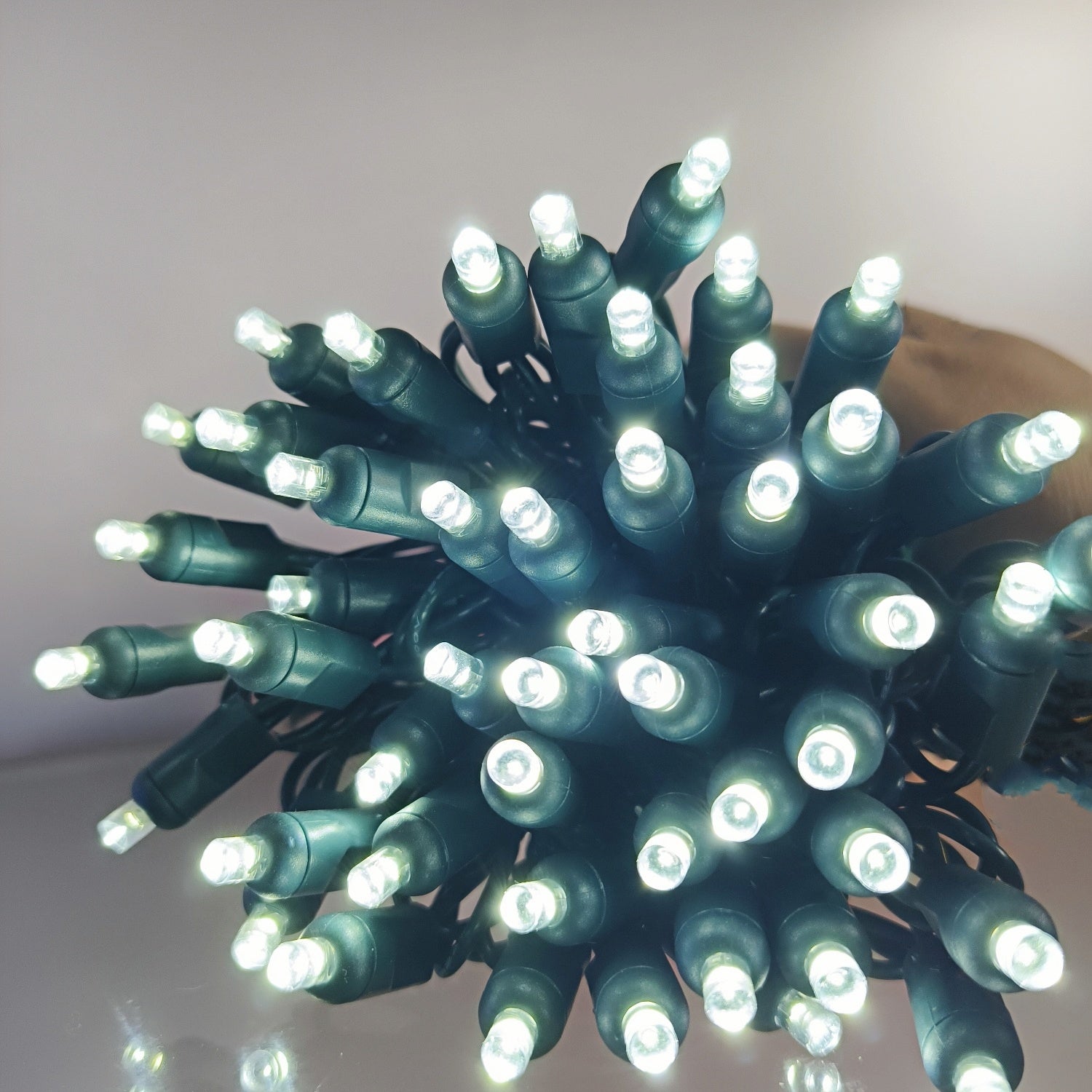 Commercial Grade Pure White 5mm Wide Angle LED Christmas Lights on Green Wire