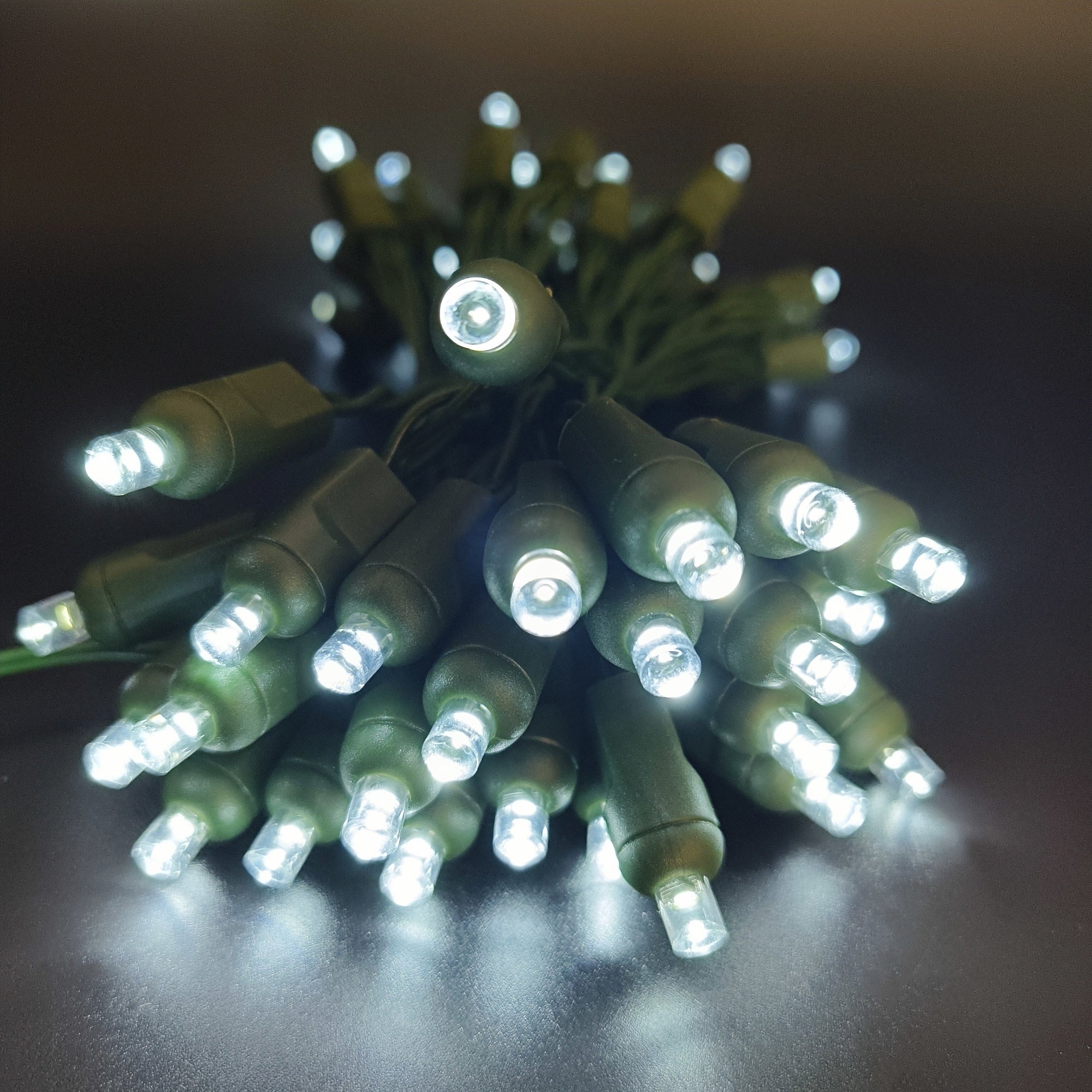 50 Count Outdoor LED Christmas Lights Battery Operated on Green Wire