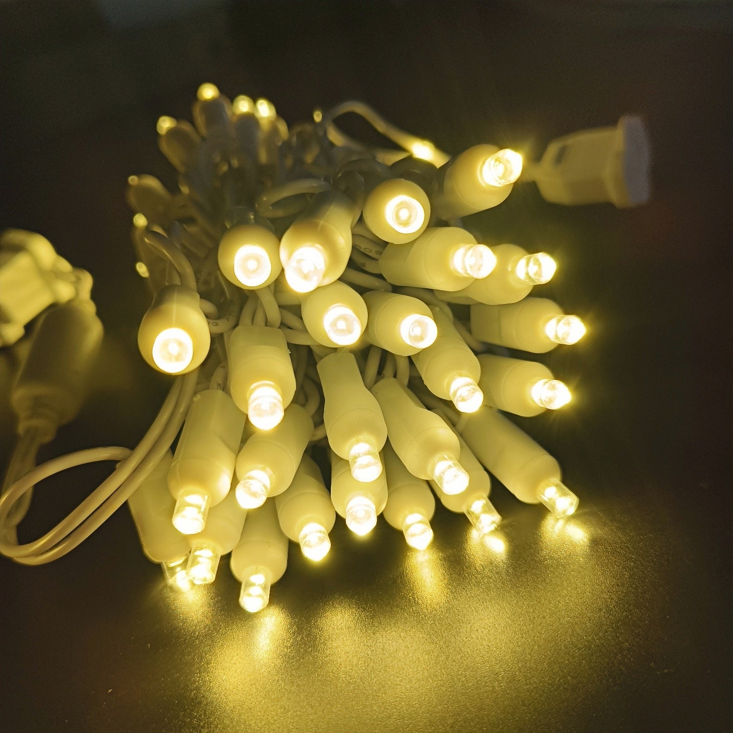 Commercial Grade Warm White 5mm Wide Angle LED Christmas Lights on White Wire