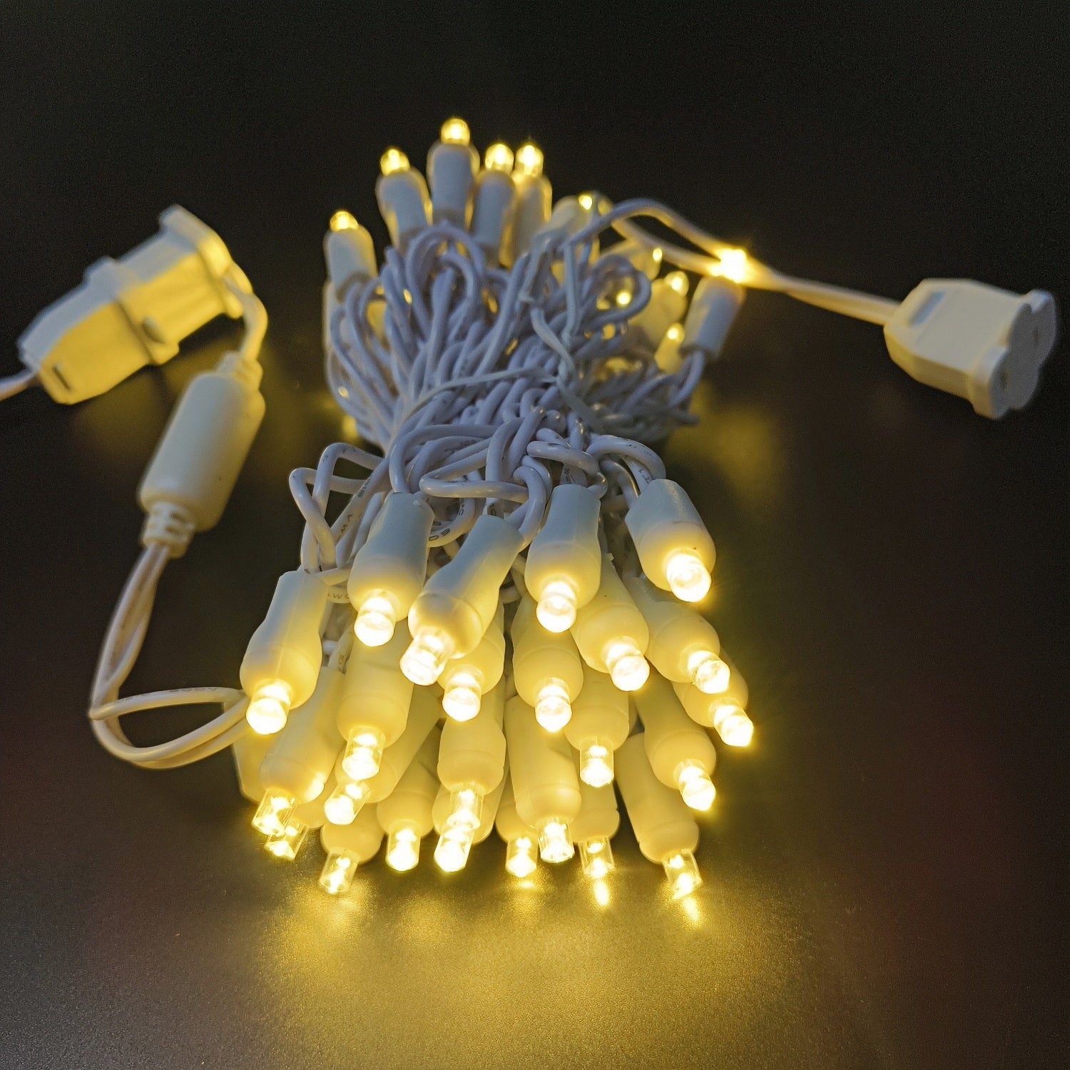 Commercial Grade Warm White 5mm Wide Angle LED Christmas Lights on White Wire