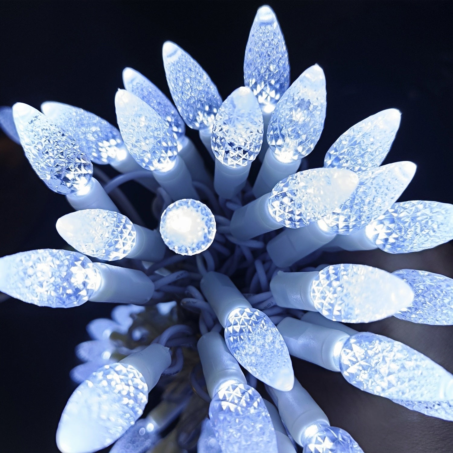 Commercial Grade Cool White C6 LED Christmas Lights on White Wire