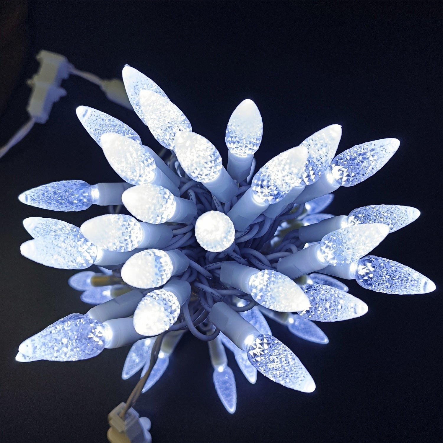 Commercial Grade Cool White C6 LED Christmas Lights on White Wire