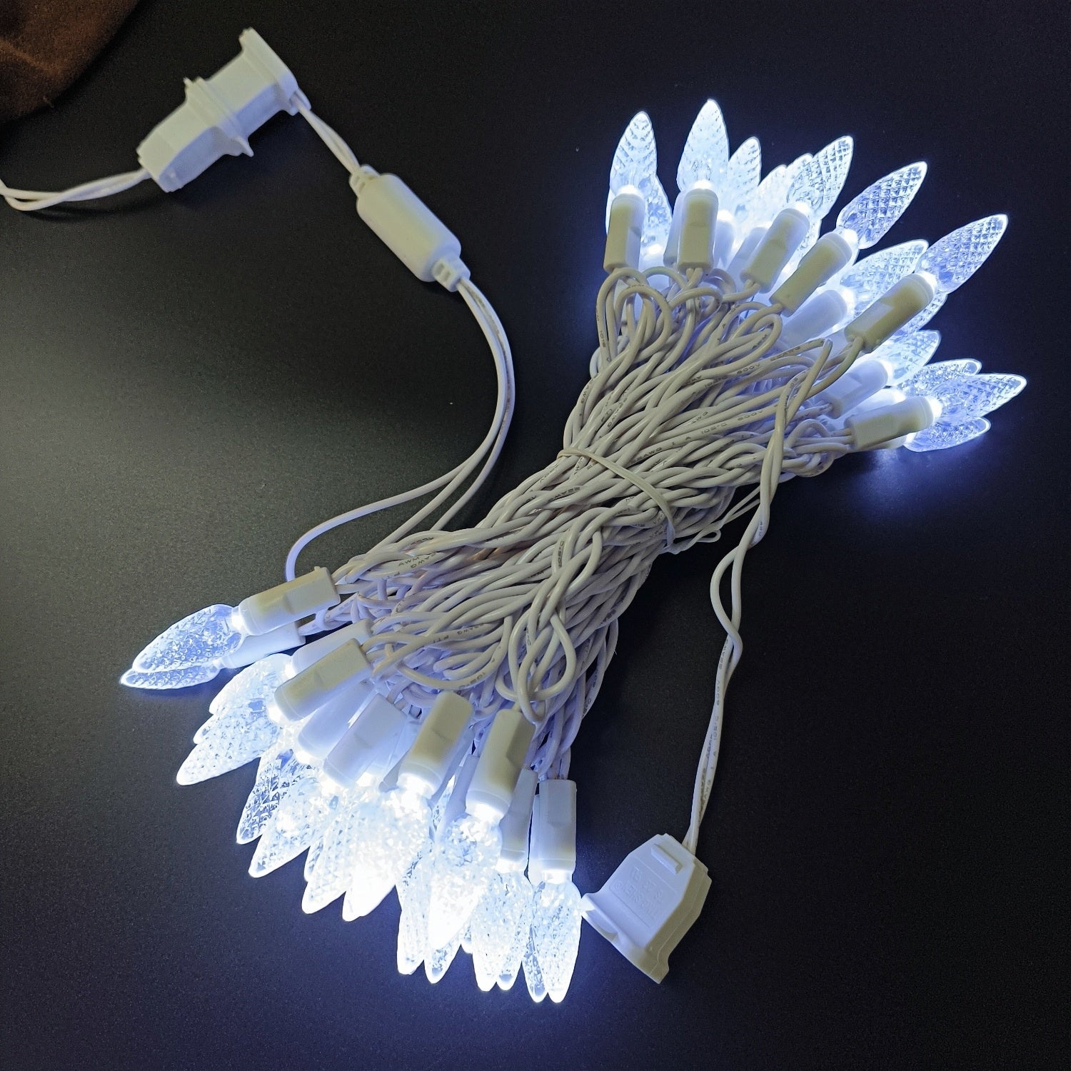 Commercial Grade Cool White C6 LED Christmas Lights on White Wire