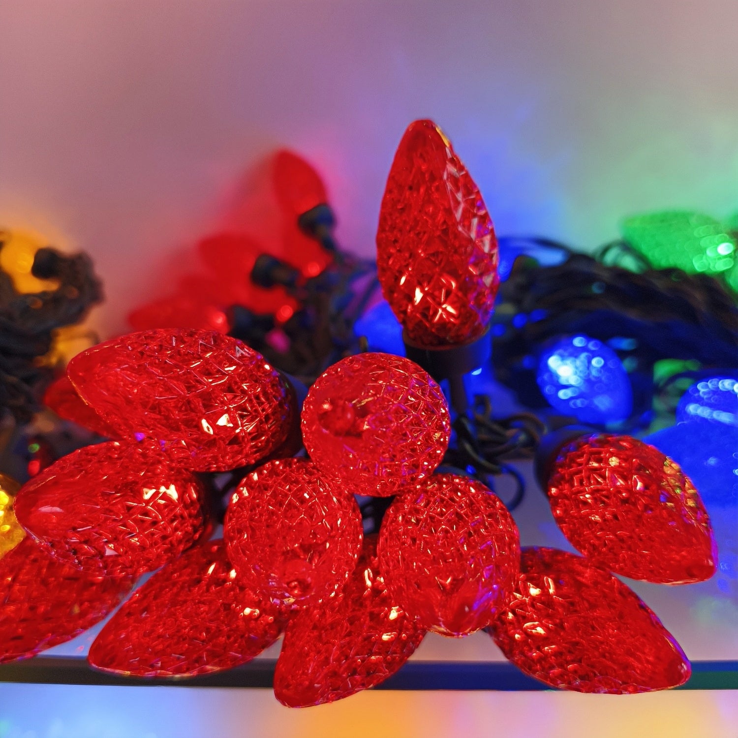 Commercial Grade Red C9 LED Christmas Lights on Green Wire