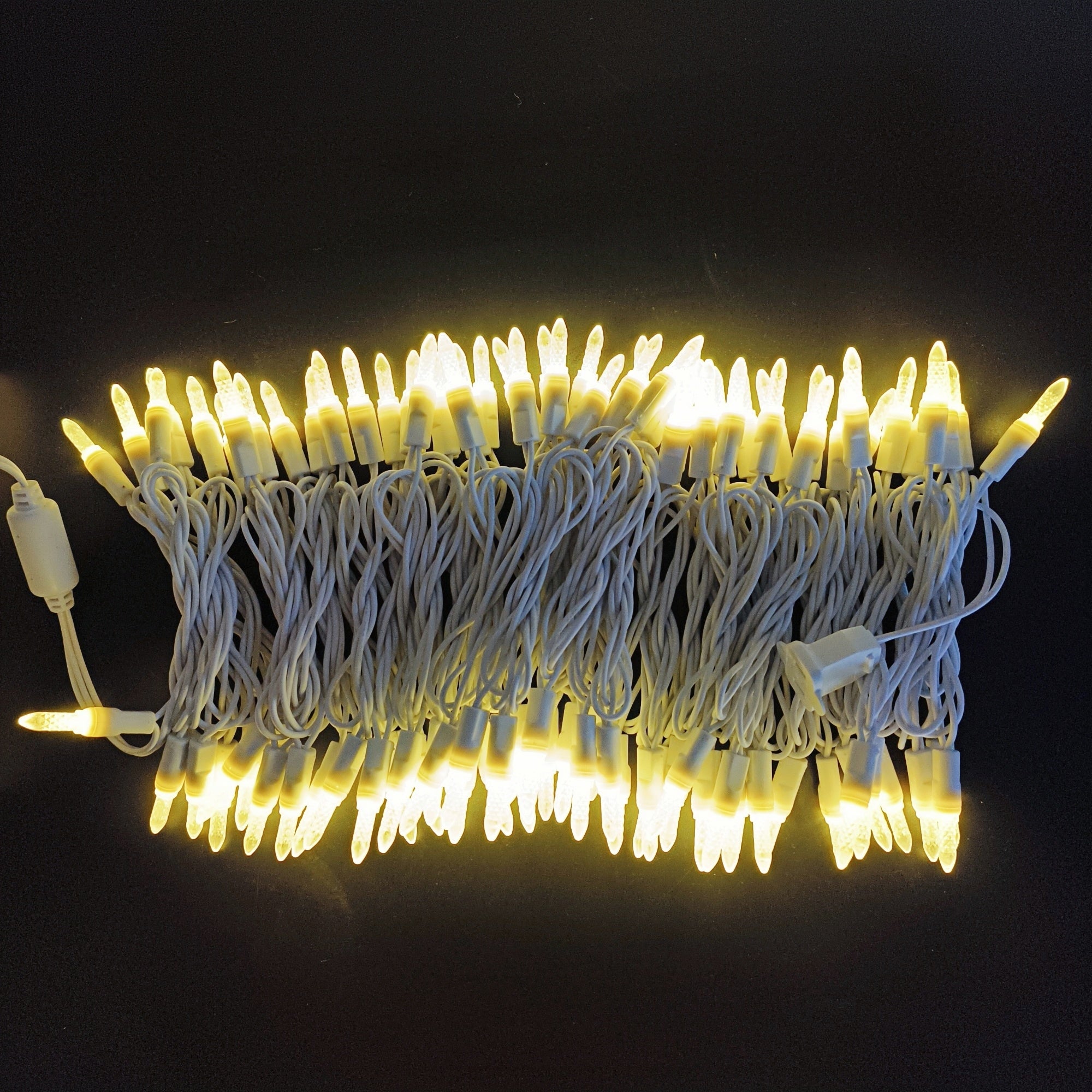 Commercial Grade Warm White M5 LED Christmas Lights on White Wire