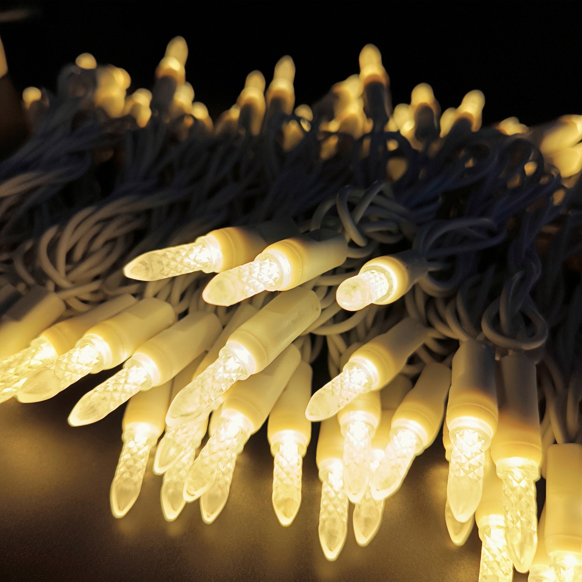 Commercial Grade Warm White M5 LED Christmas Lights on White Wire