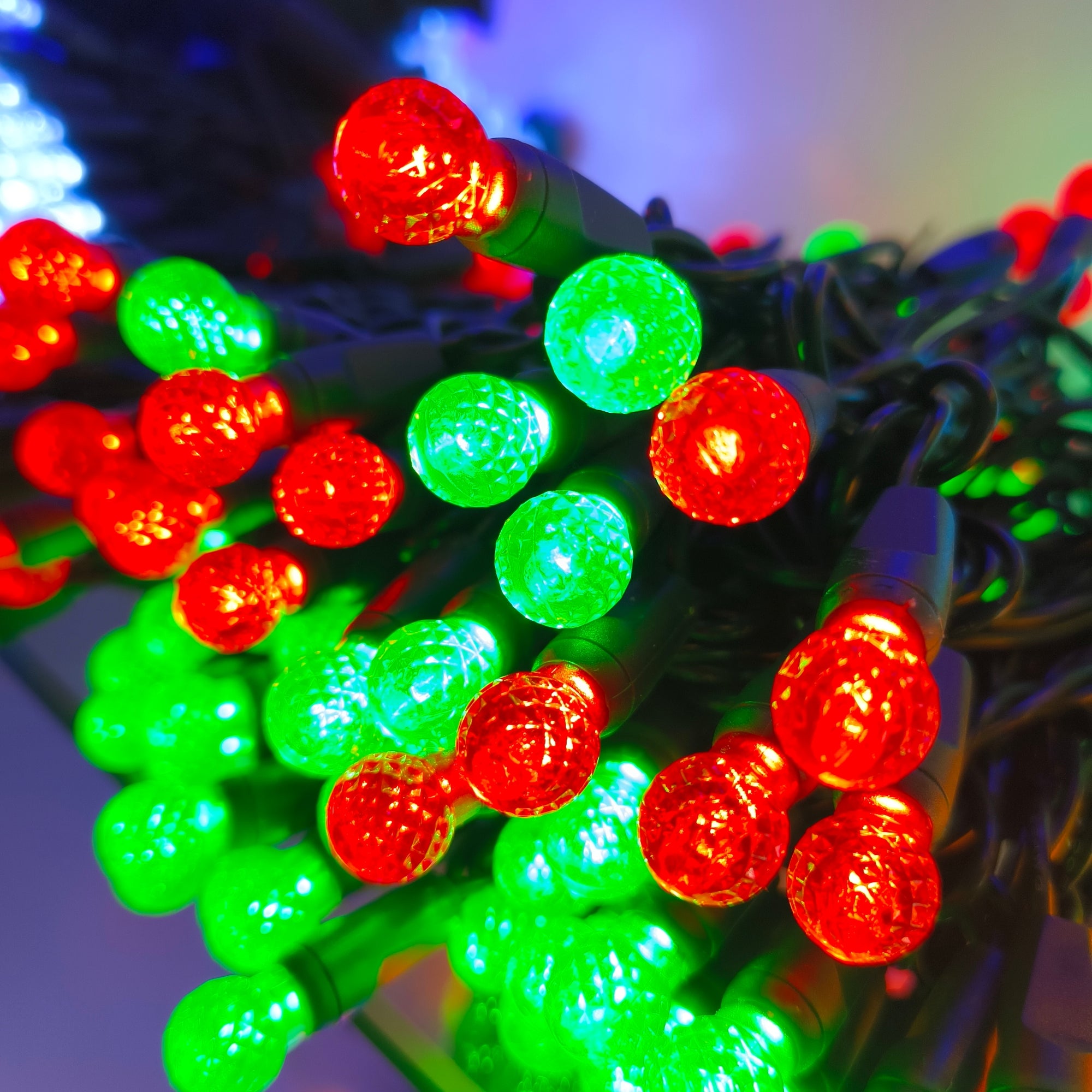 Commercial Grade Red Green G12 LED Christmas Lights on Green Wire