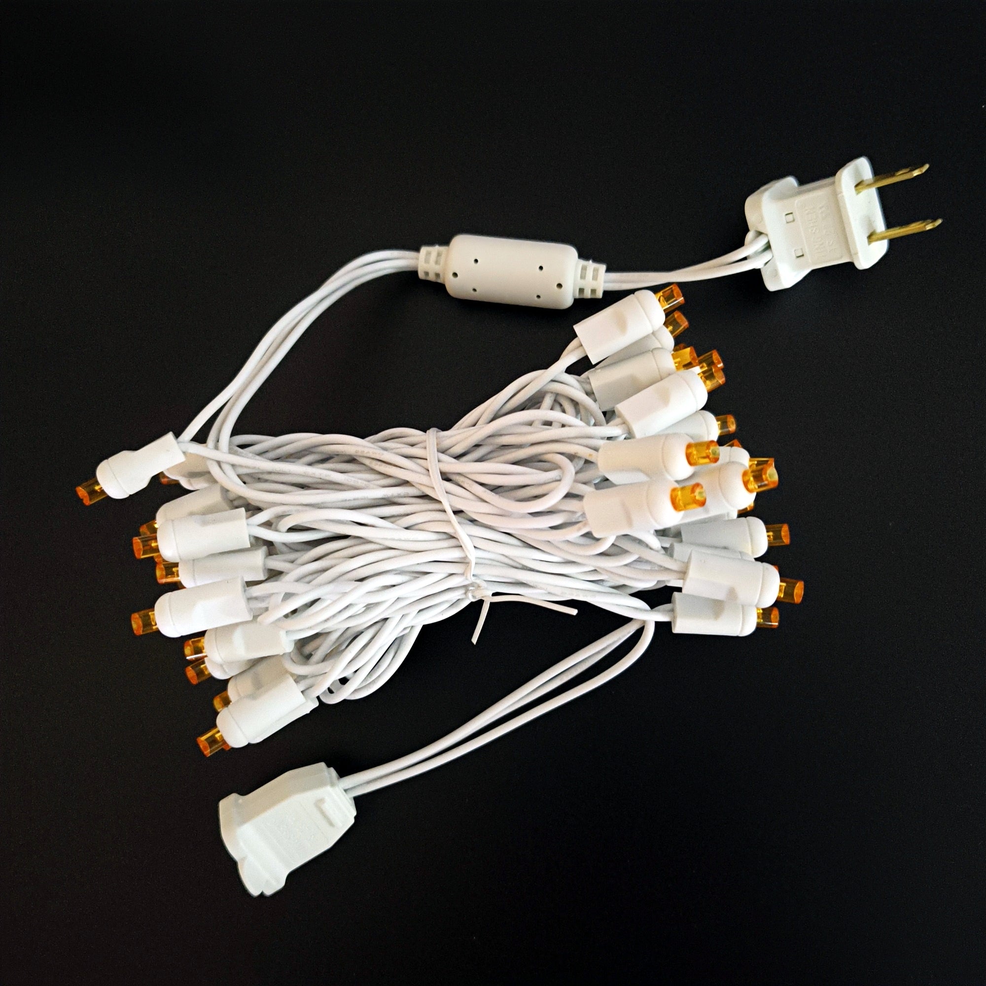 Commercial Grade Amber 5mm Wide Angle LED Christmas Lights on White Wire