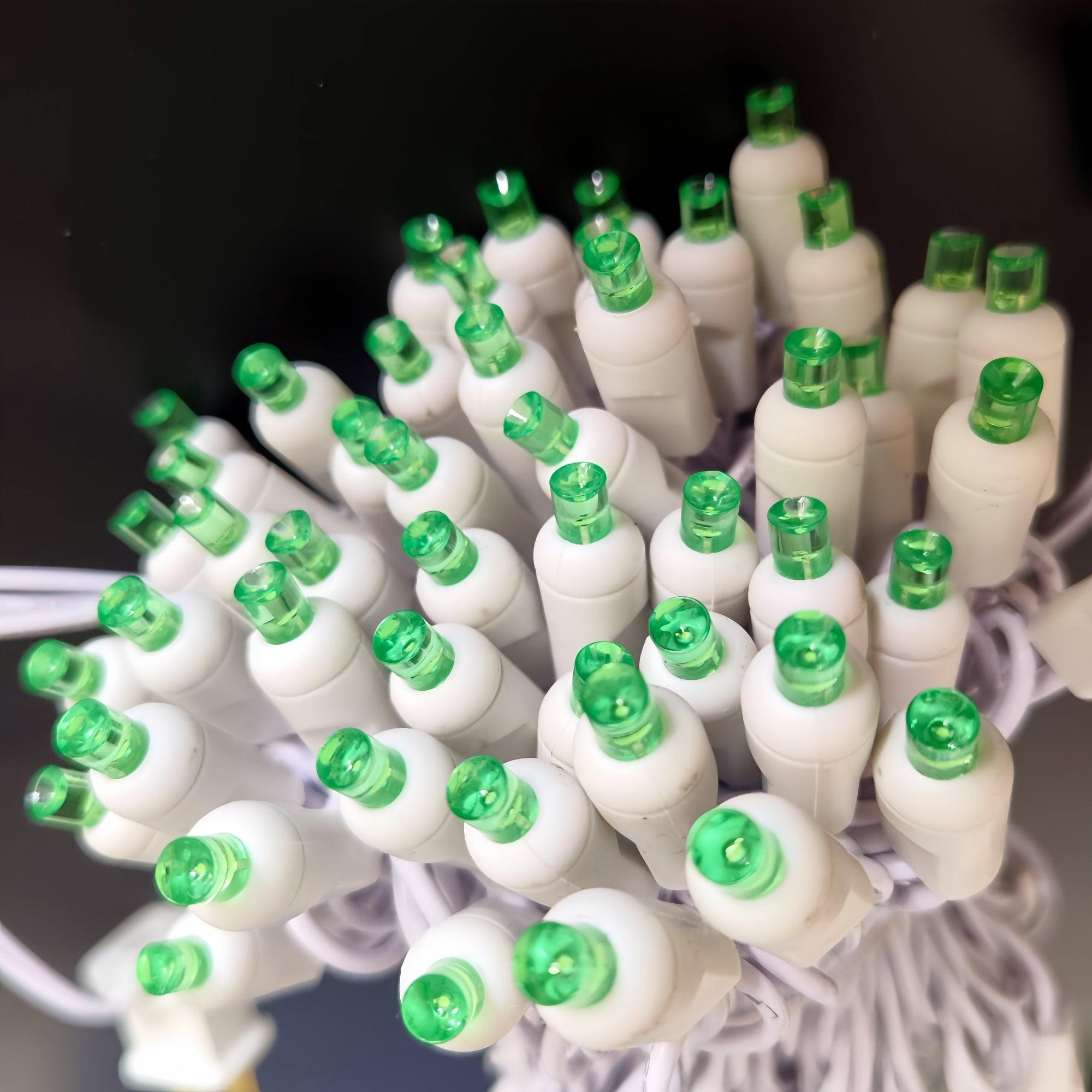 Commercial Grade Green 5mm Wide Angle LED Christmas Lights on White Wire