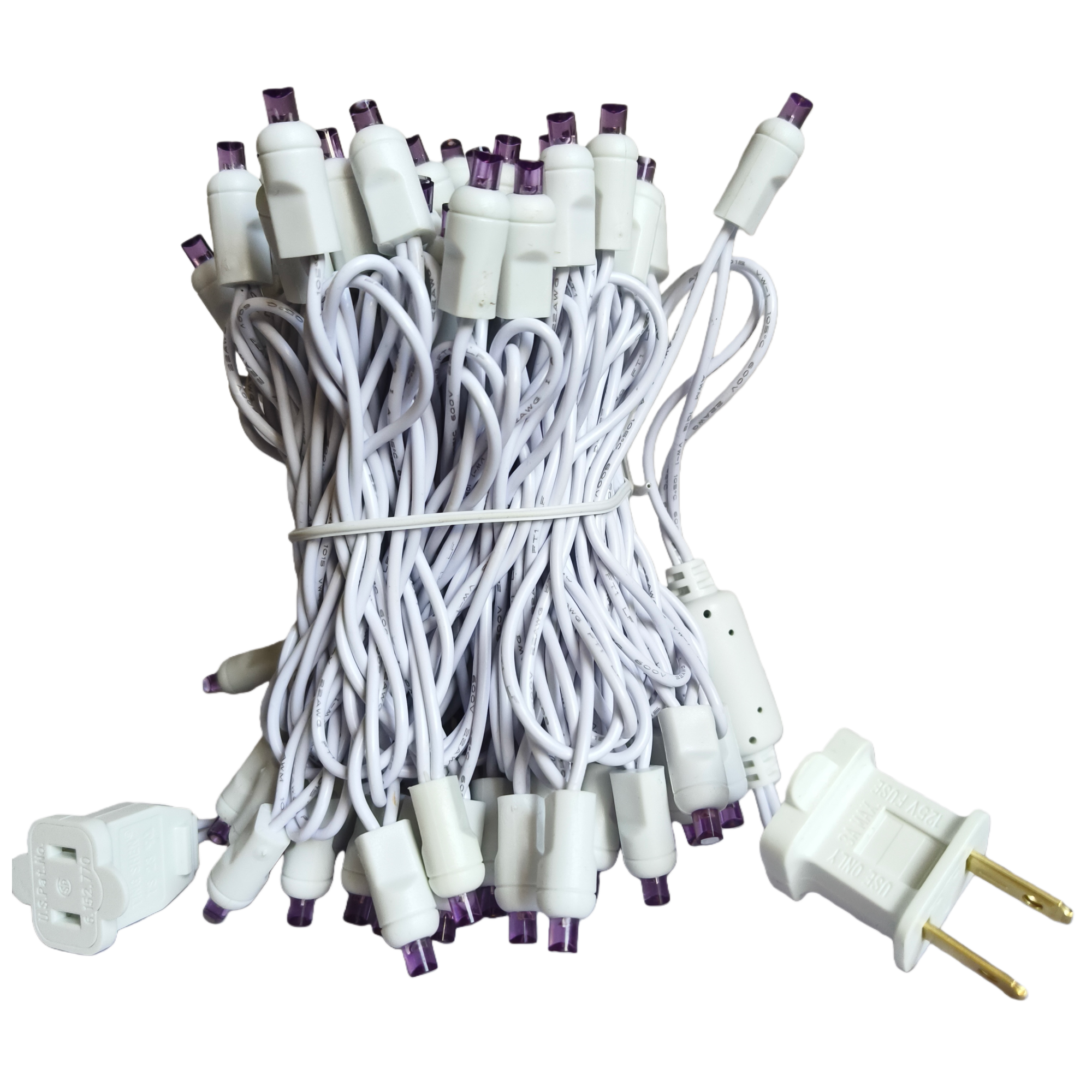 Commercial Grade Purple 5mm Wide Angle LED Christmas Lights on White Wire