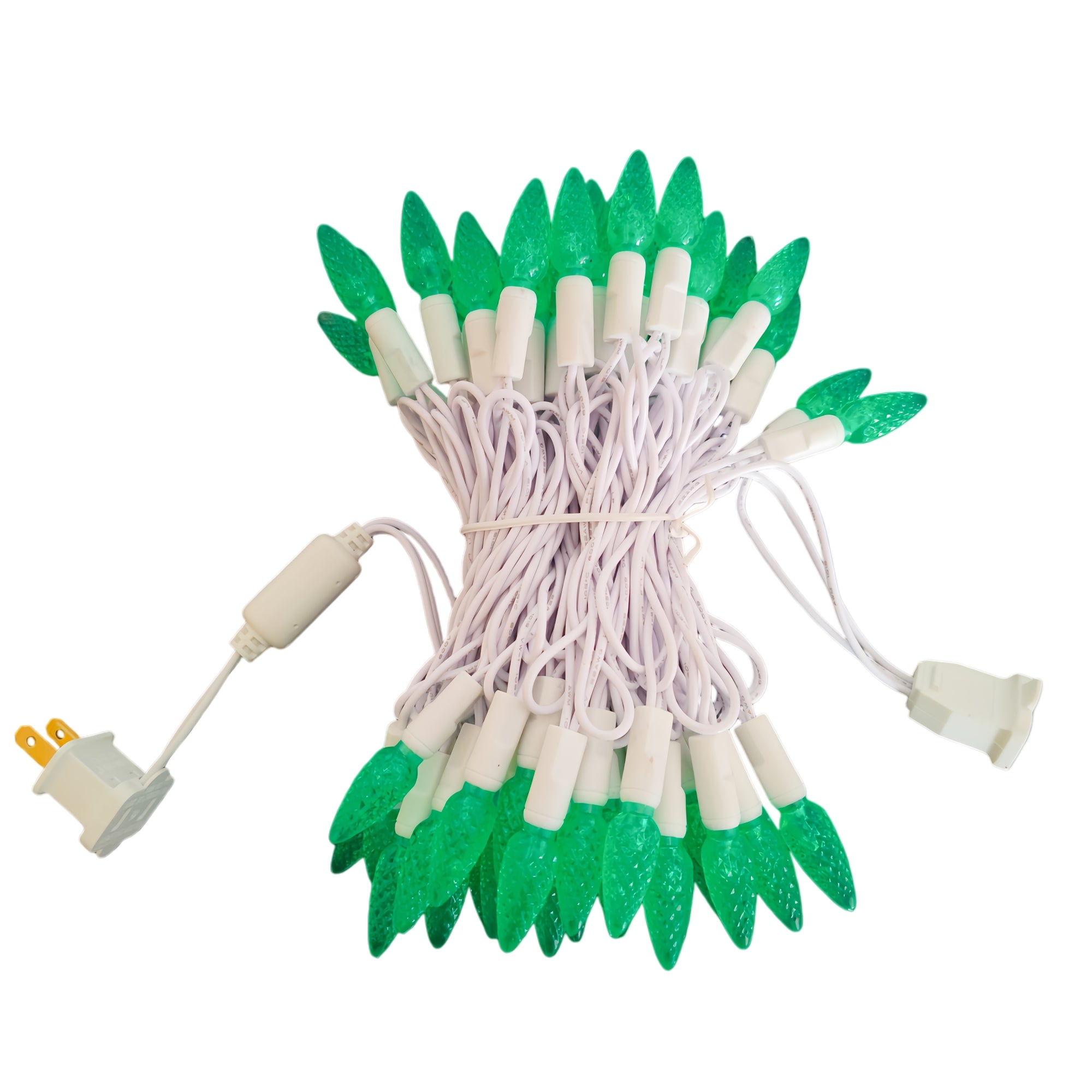 Commercial Grade Green C6 LED Christmas Lights on White Wire