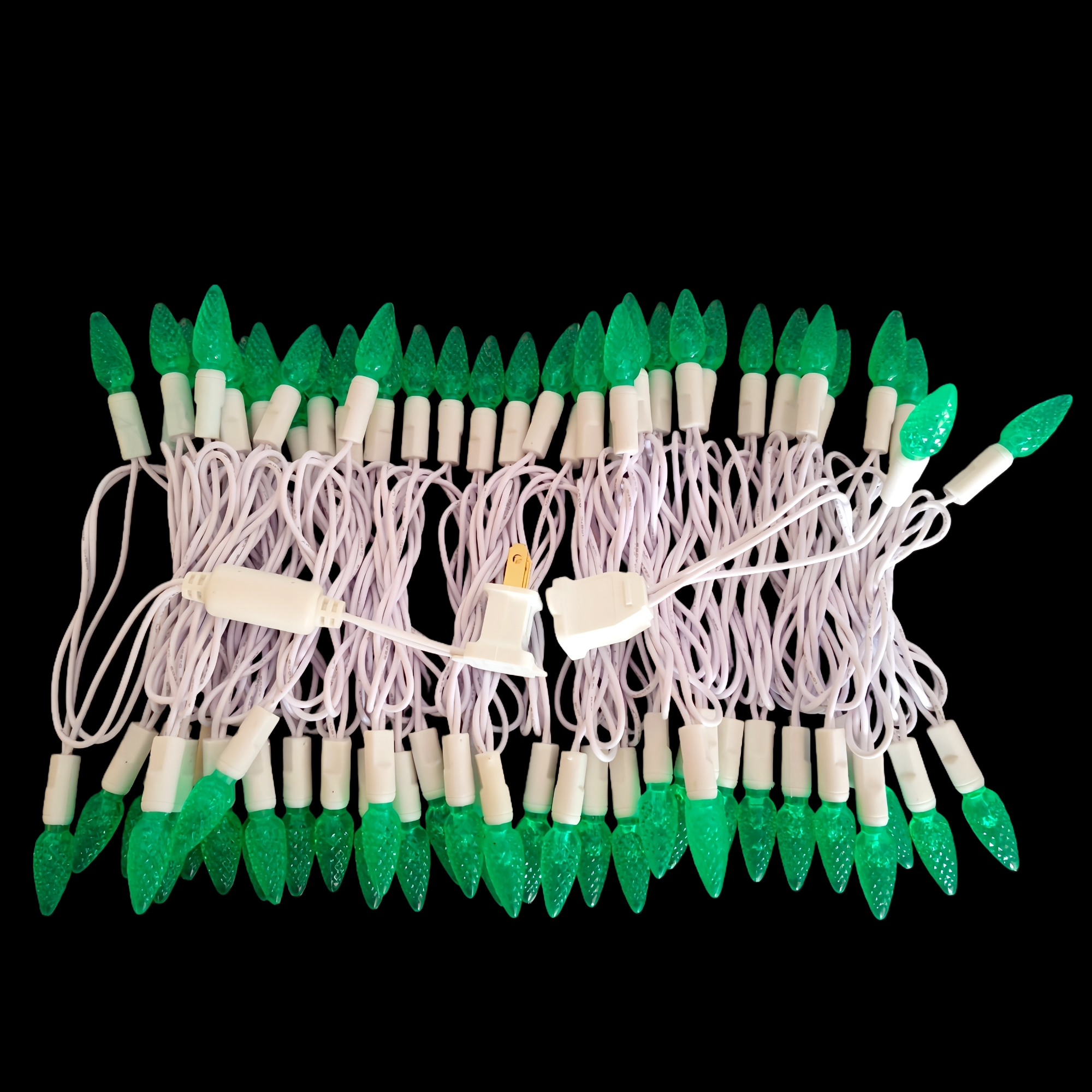 Commercial Grade Green C6 LED Christmas Lights on White Wire