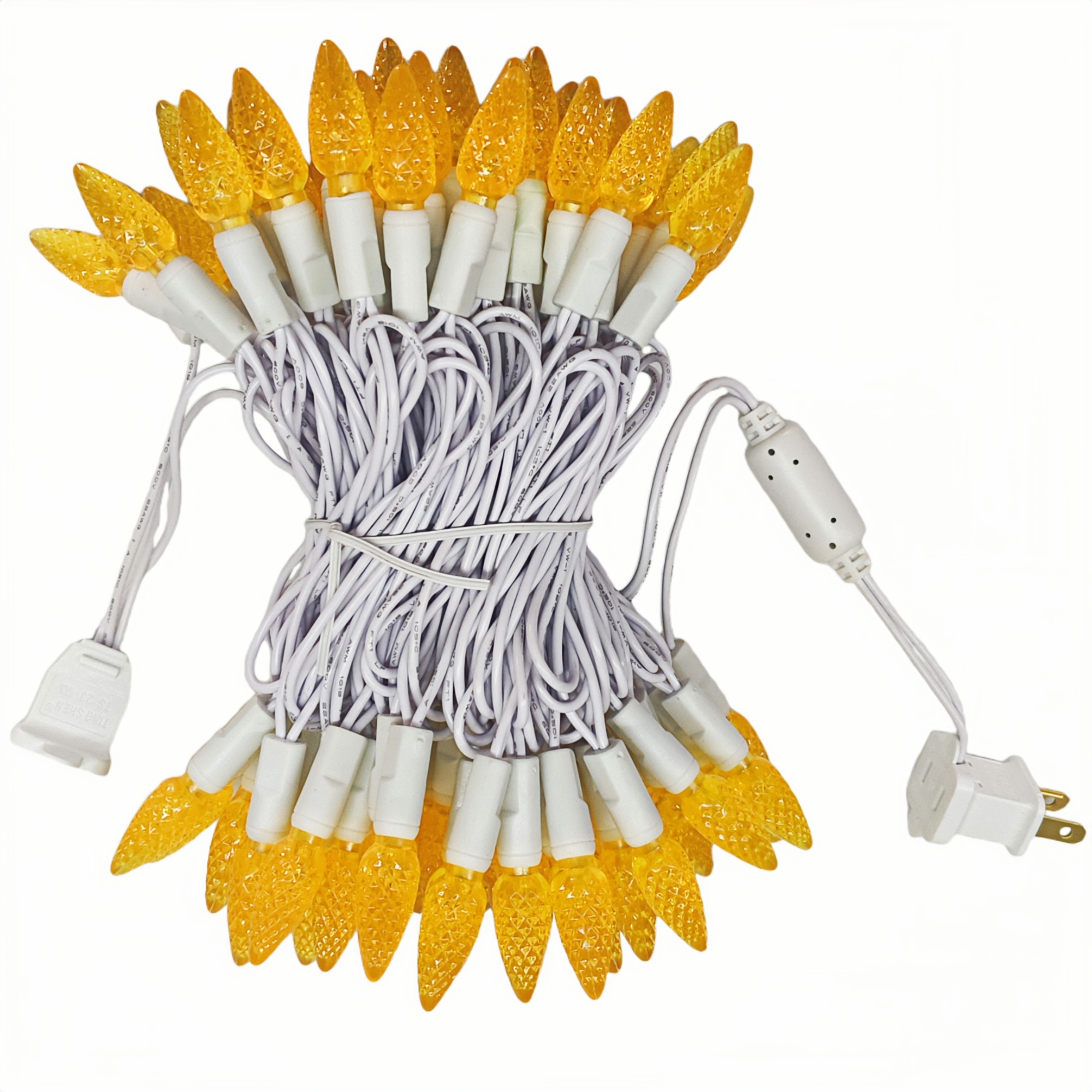 Commercial Grade Yellow C6 LED Christmas Lights on White Wire