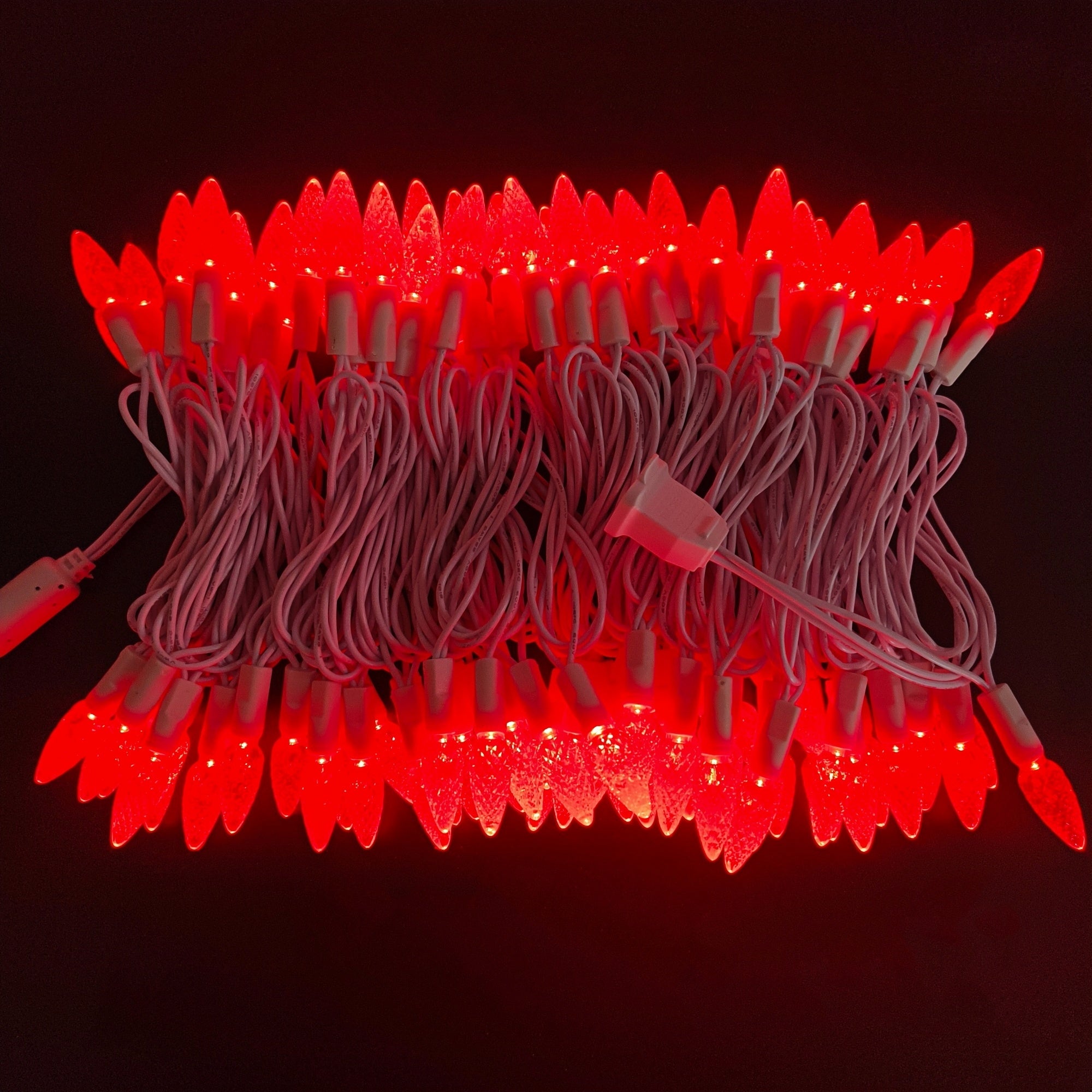 Commercial Grade Red C6 LED Christmas Lights on White Wire