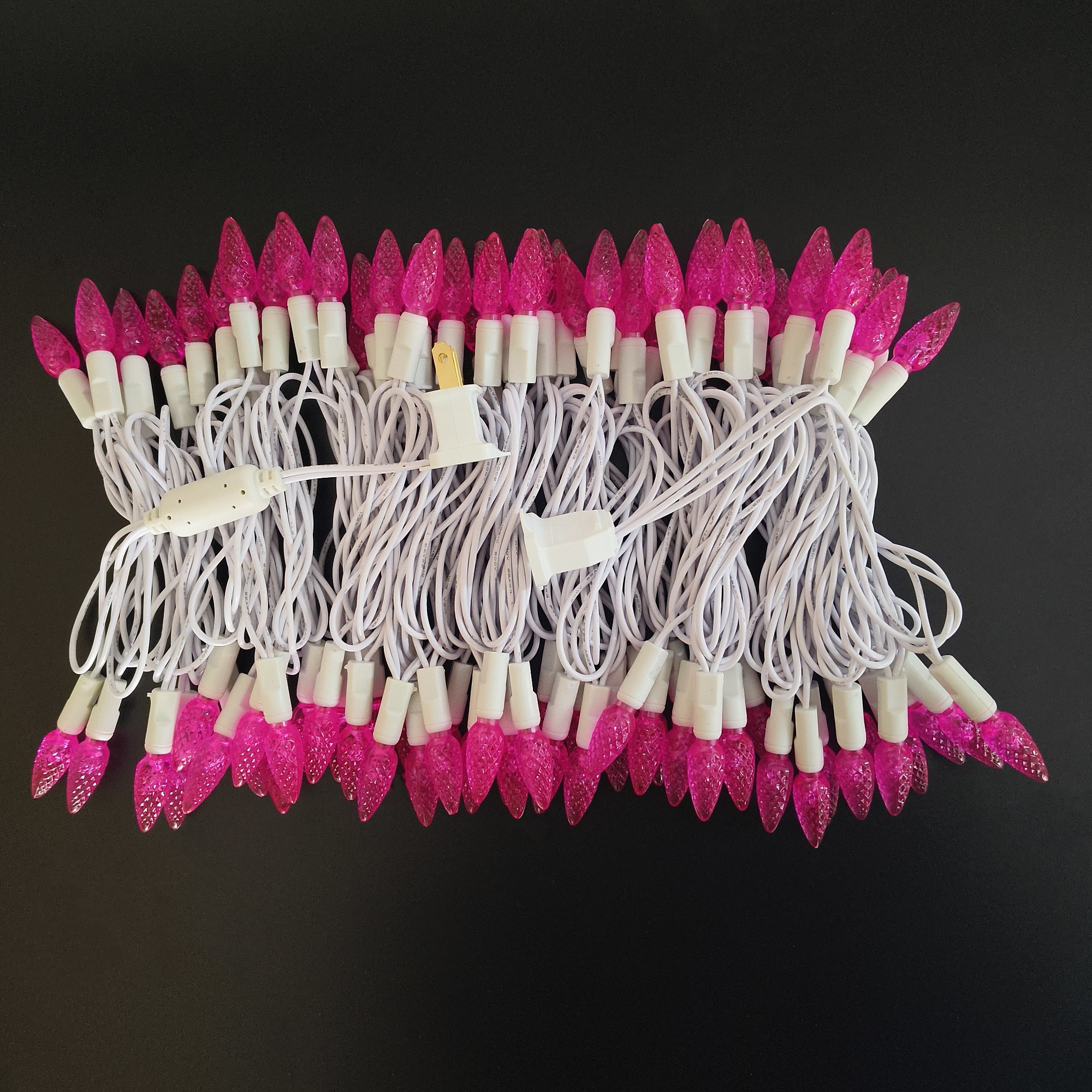 Commercial Grade Pink C6 LED Christmas Lights on White Wire