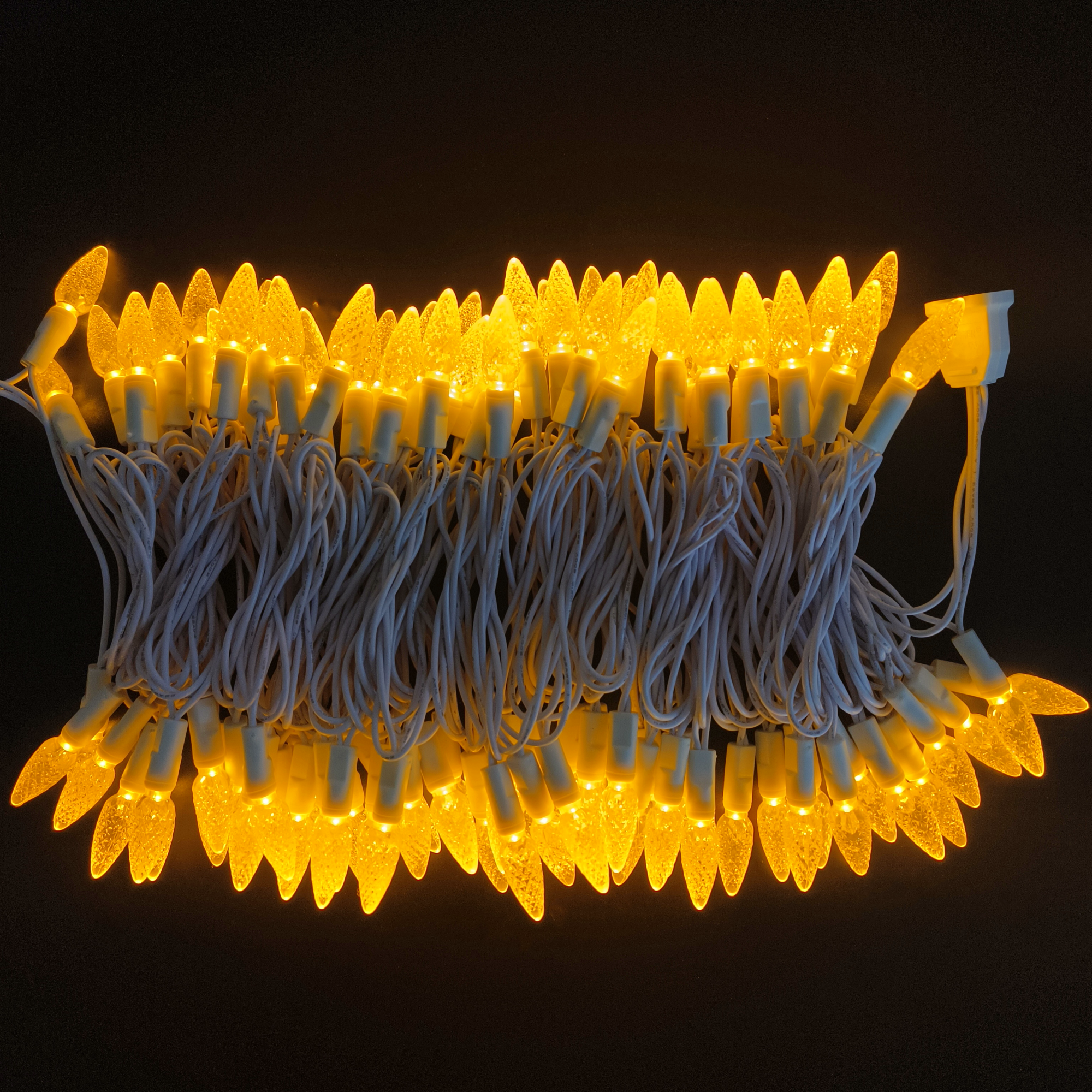 Commercial Grade Yellow C6 LED Christmas Lights on White Wire