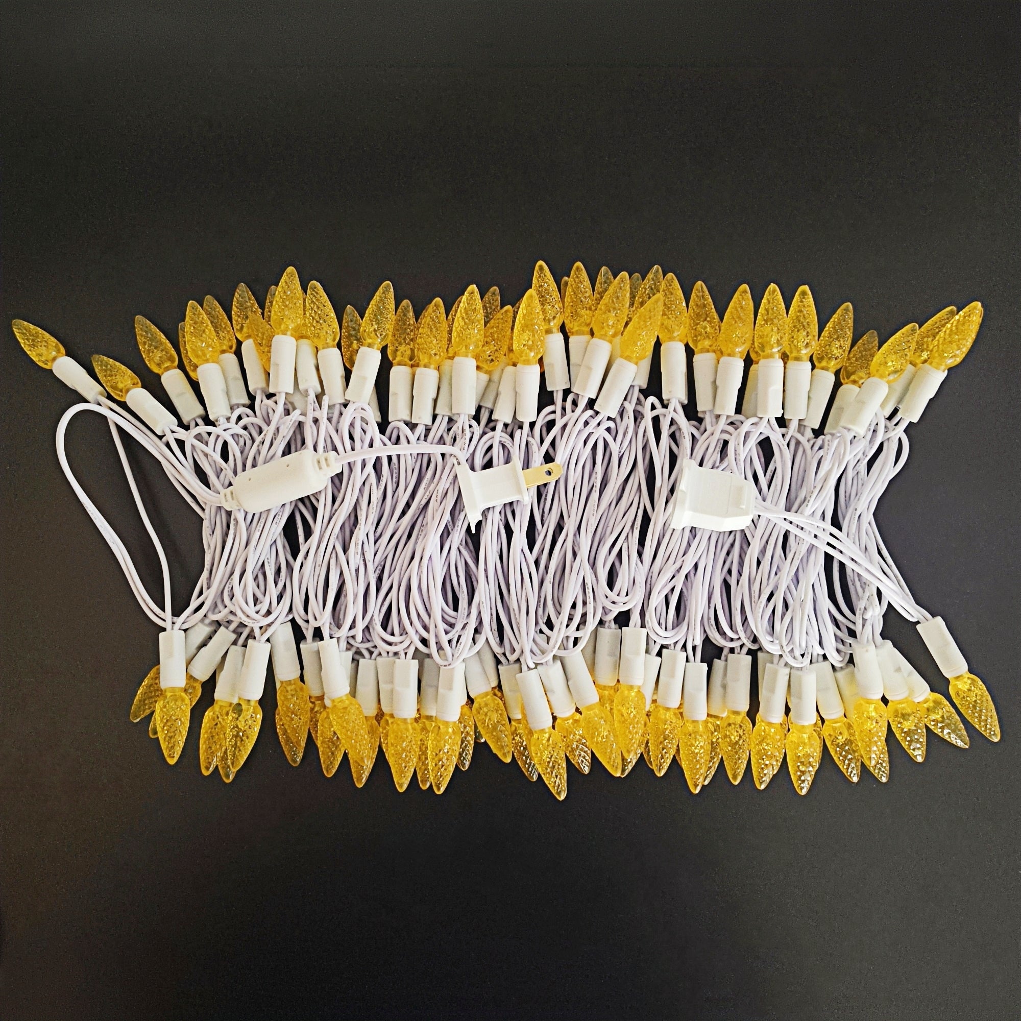 Commercial Grade Yellow C6 LED Christmas Lights on White Wire