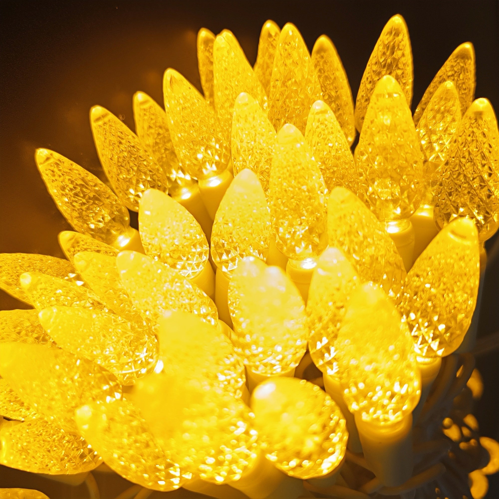 Commercial Grade Yellow C6 LED Christmas Lights on White Wire
