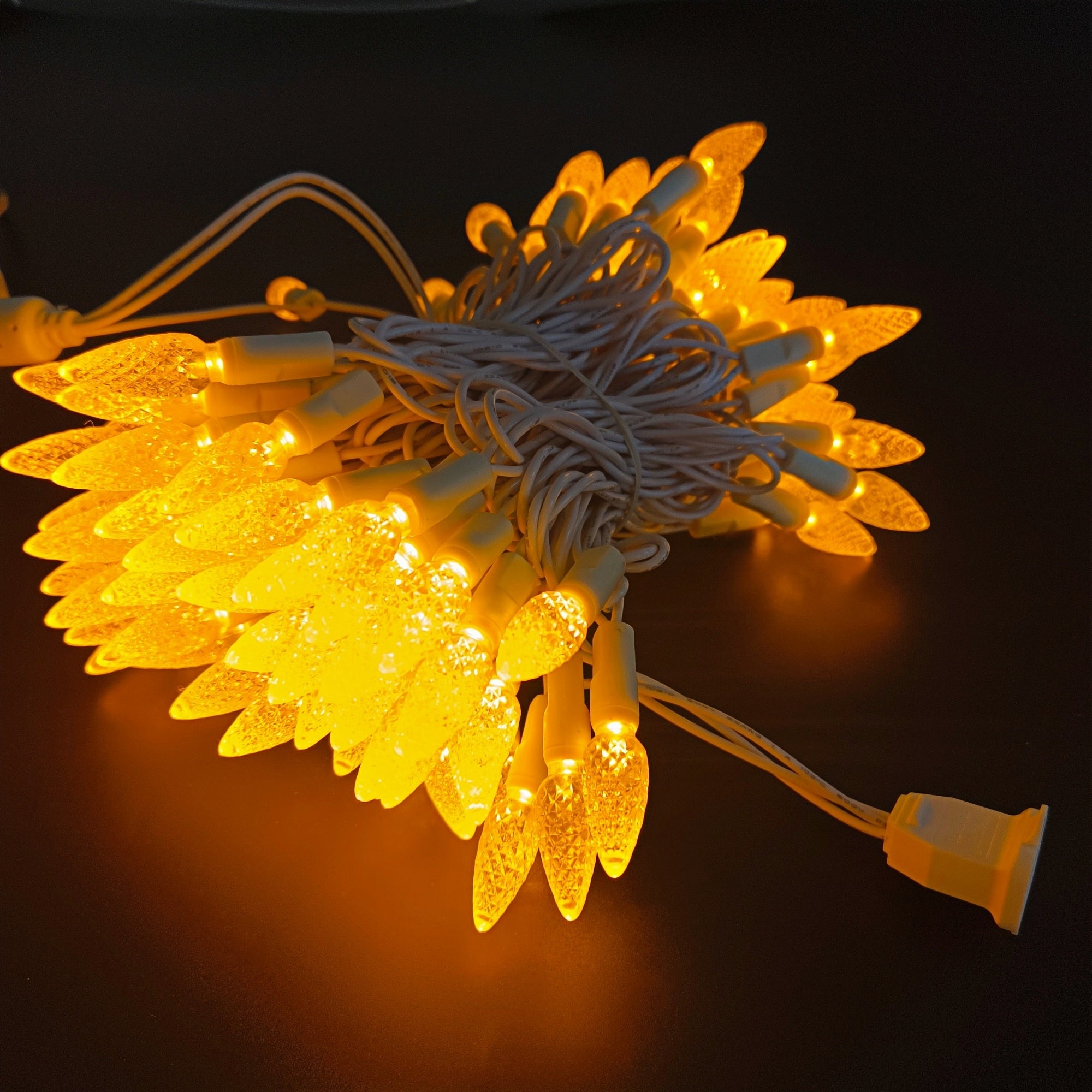Commercial Grade Yellow C6 LED Christmas Lights on White Wire