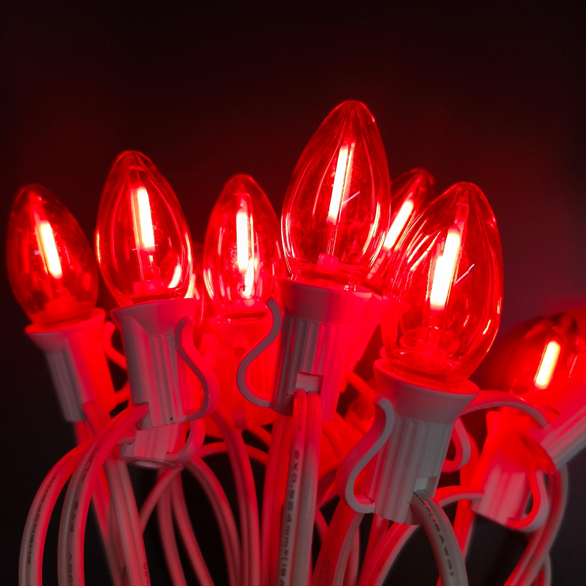 Commercial Grade Red C7 LED Christmas Lights 25Ft 25 Bulbs on White Wire