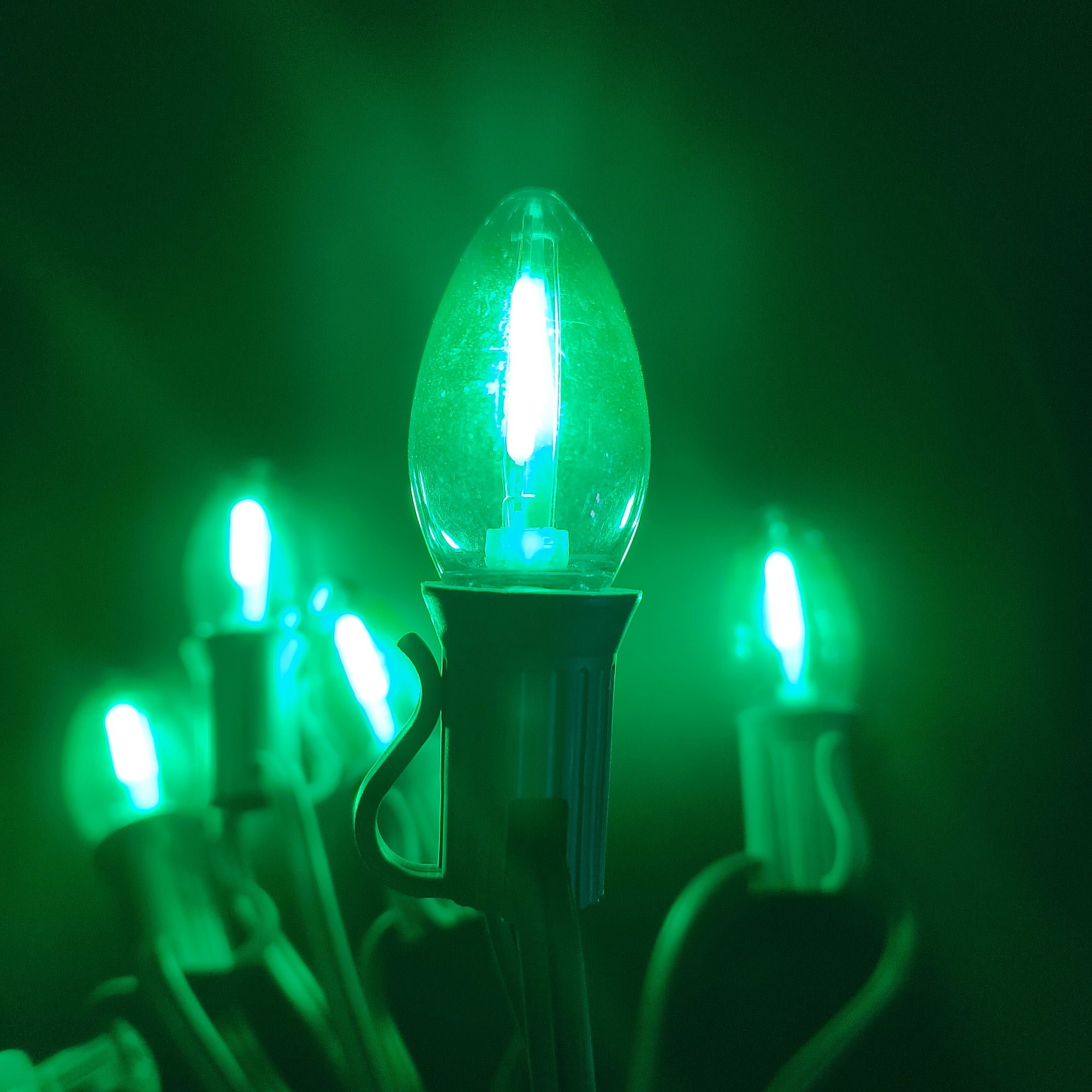 Commercial Grade Green C7 LED Christmas Lights 25Ft 25 Bulbs on Green Wire