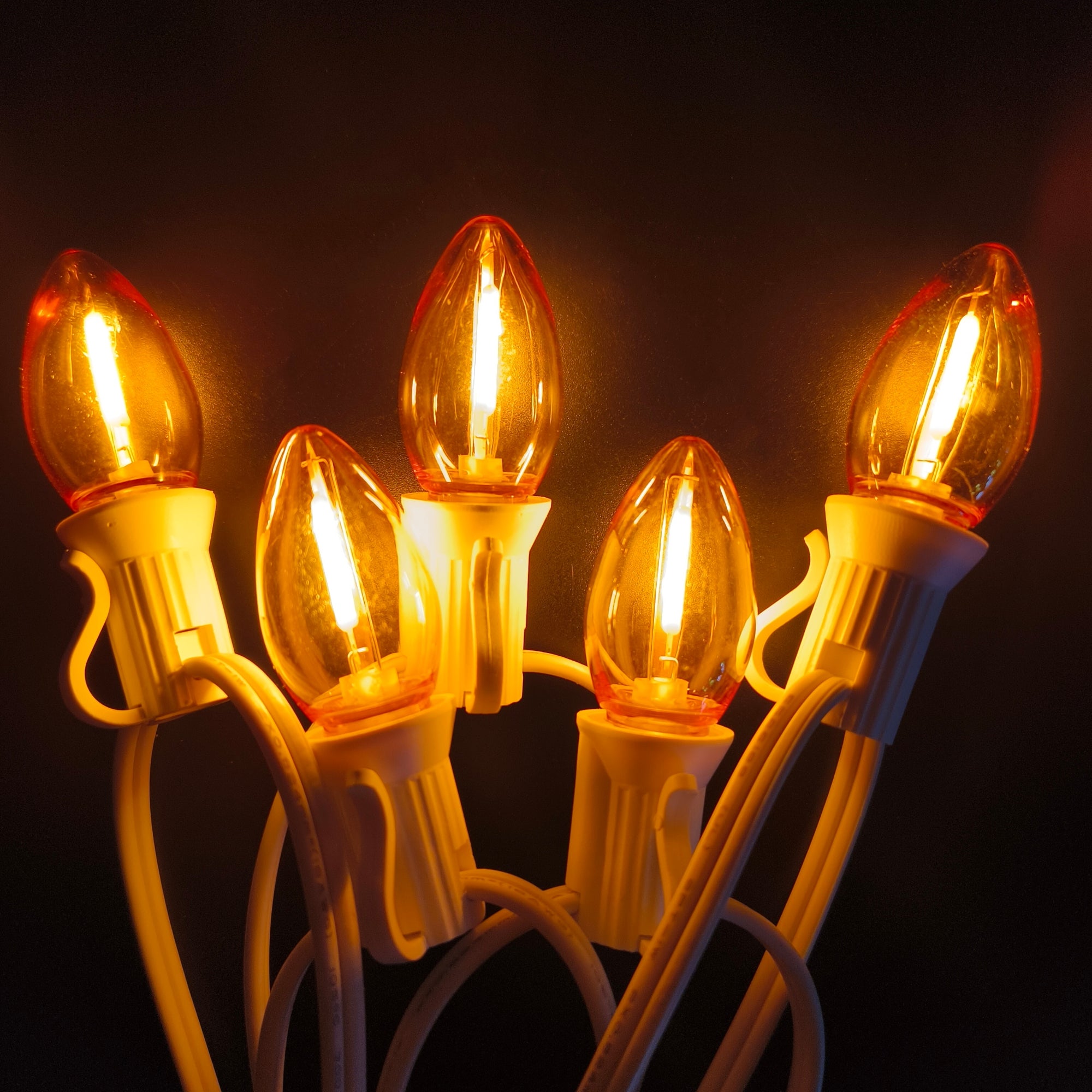 Commercial Grade Yellow C7 LED Christmas Lights 25Ft 25 Bulbs on White Wire