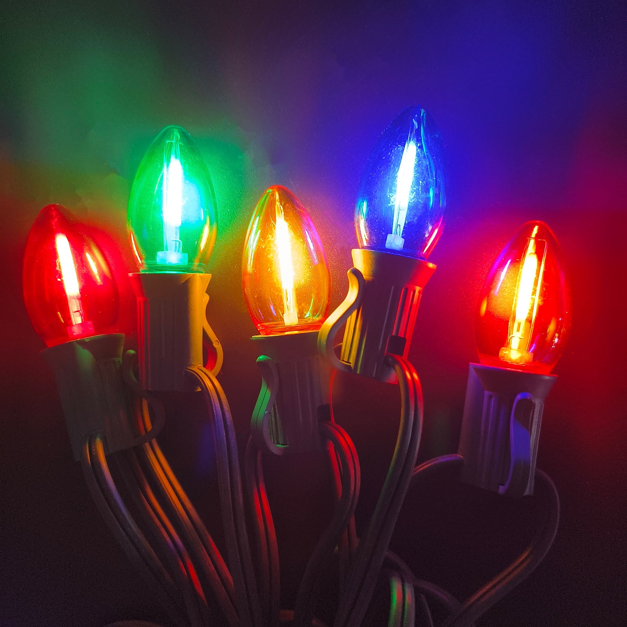Commercial Grade Multicolor C7 LED Christmas Lights 25Ft 25 Bulbs on Green Wire
