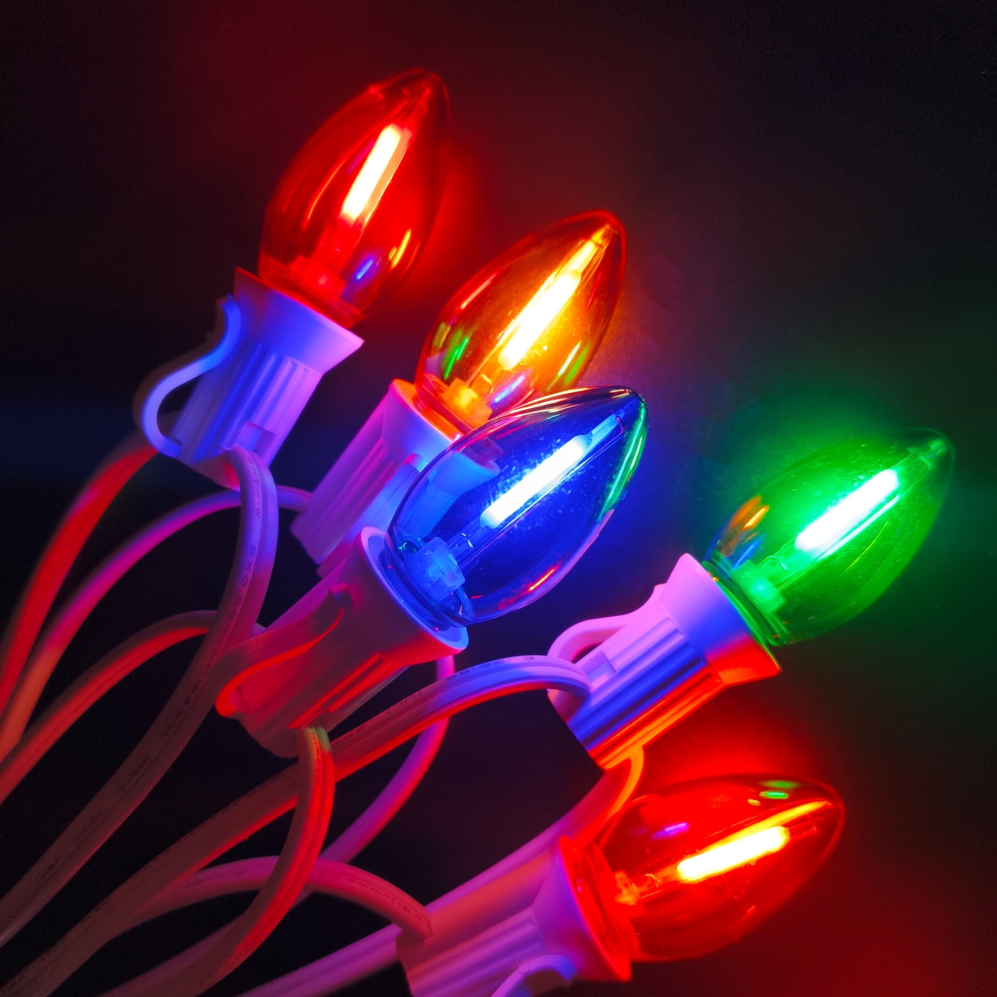 Commercial Grade Multicolor C7 LED Christmas Lights 25Ft 25 Bulbs on White Wire