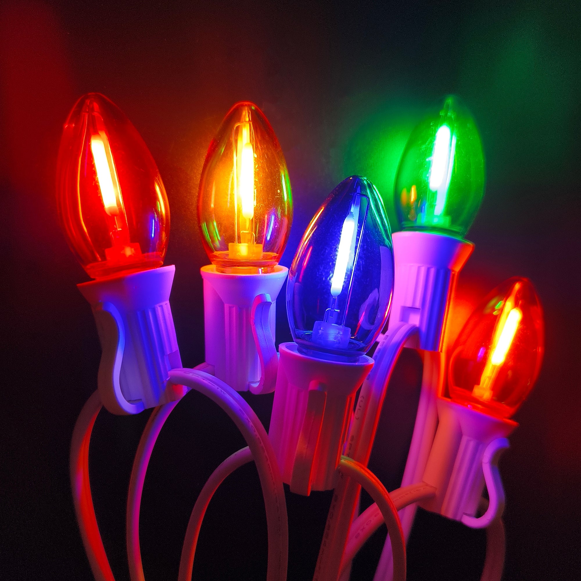 Commercial Grade Multicolor C7 LED Christmas Lights 25Ft 25 Bulbs on White Wire