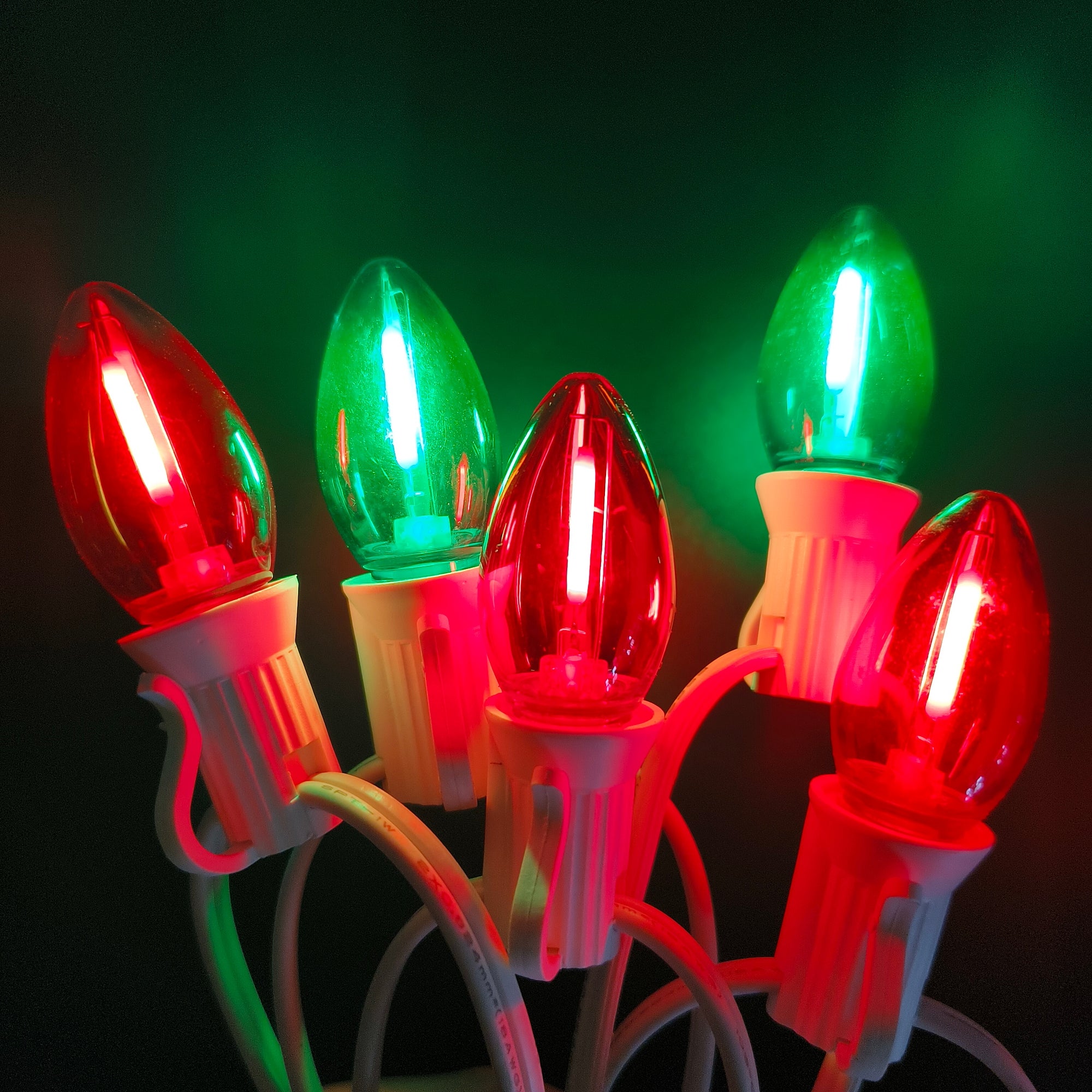 Commercial Grade Red Green C7 LED Christmas Lights 25Ft 25 Bulbs on White Wire