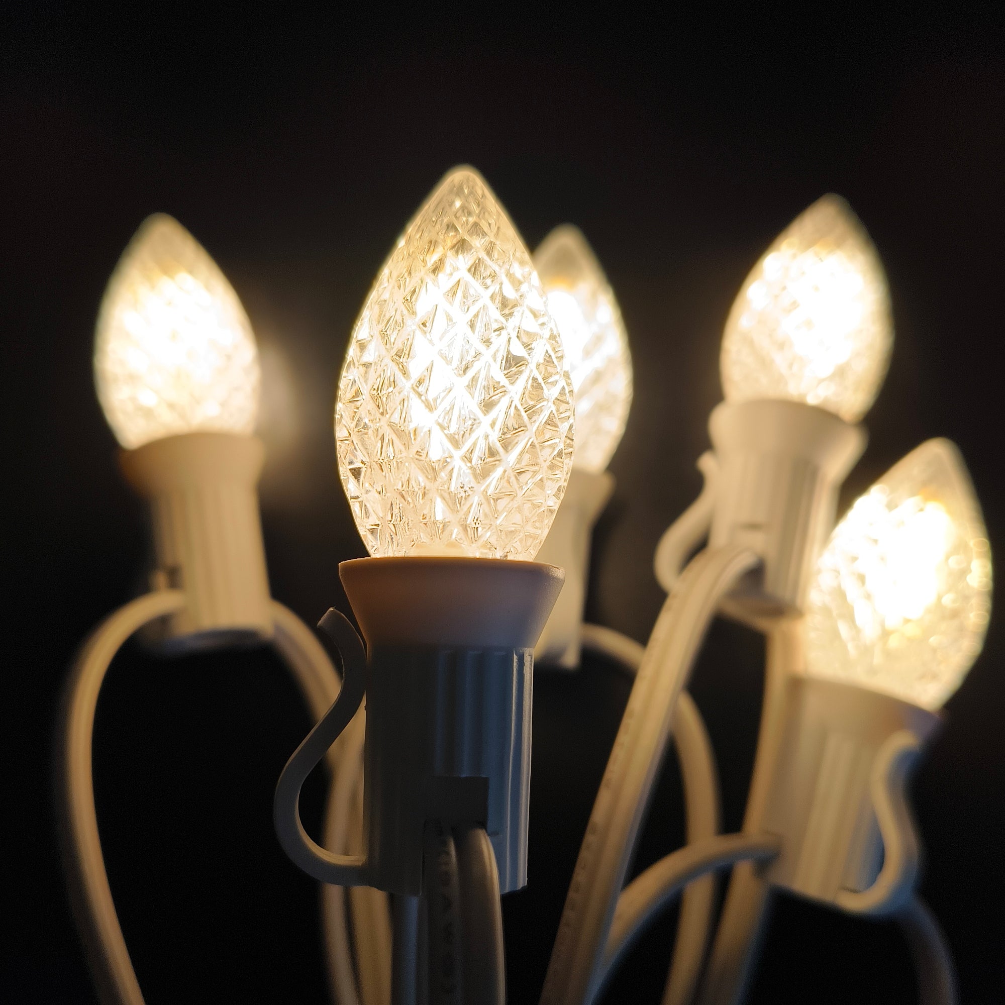 Commercial Grade Warm White C7 LED Christmas Lights 25Ft 25 Bulbs on White Wire