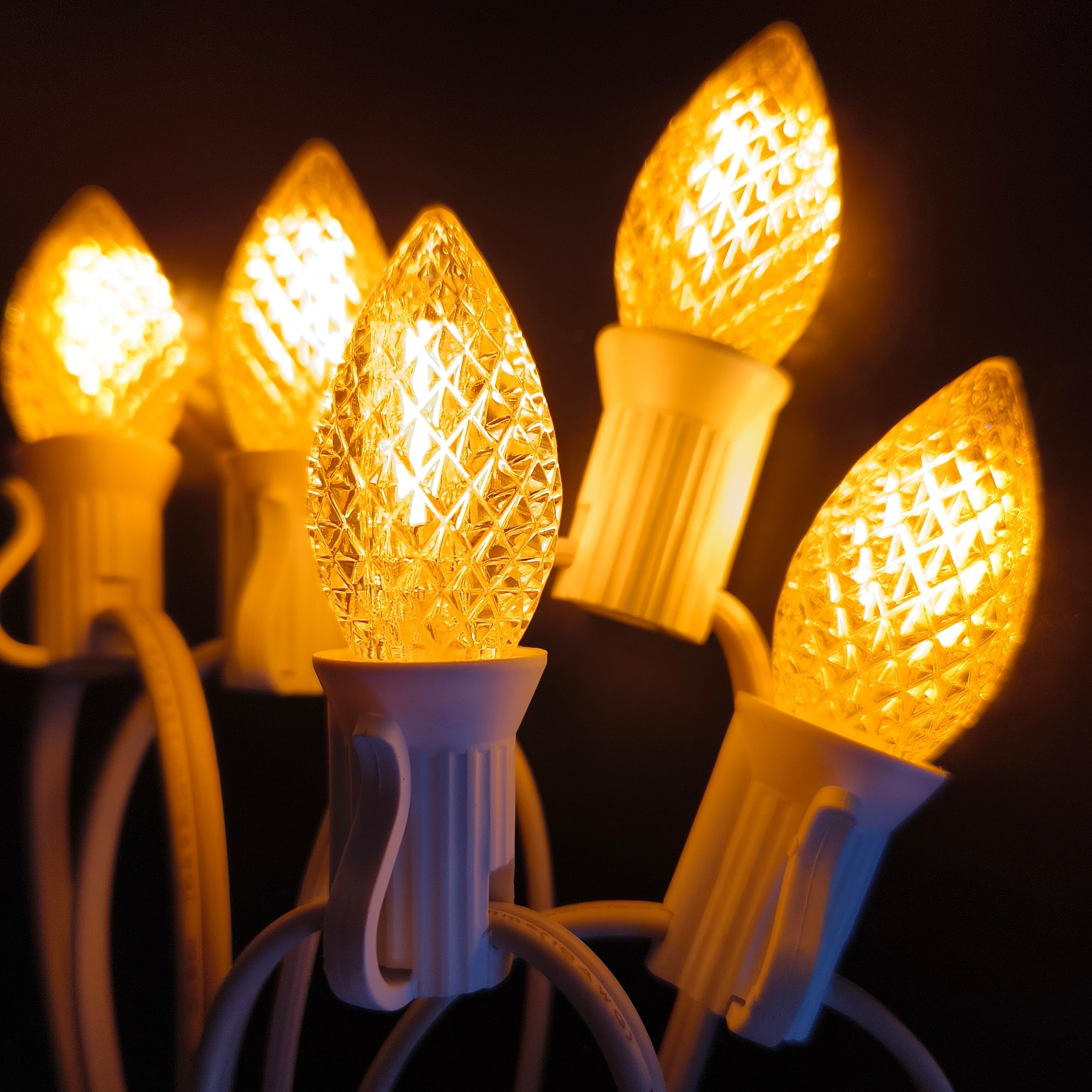 Commercial Grade Yellow C7 LED Christmas Lights 25Ft 25 Bulbs on White Wire