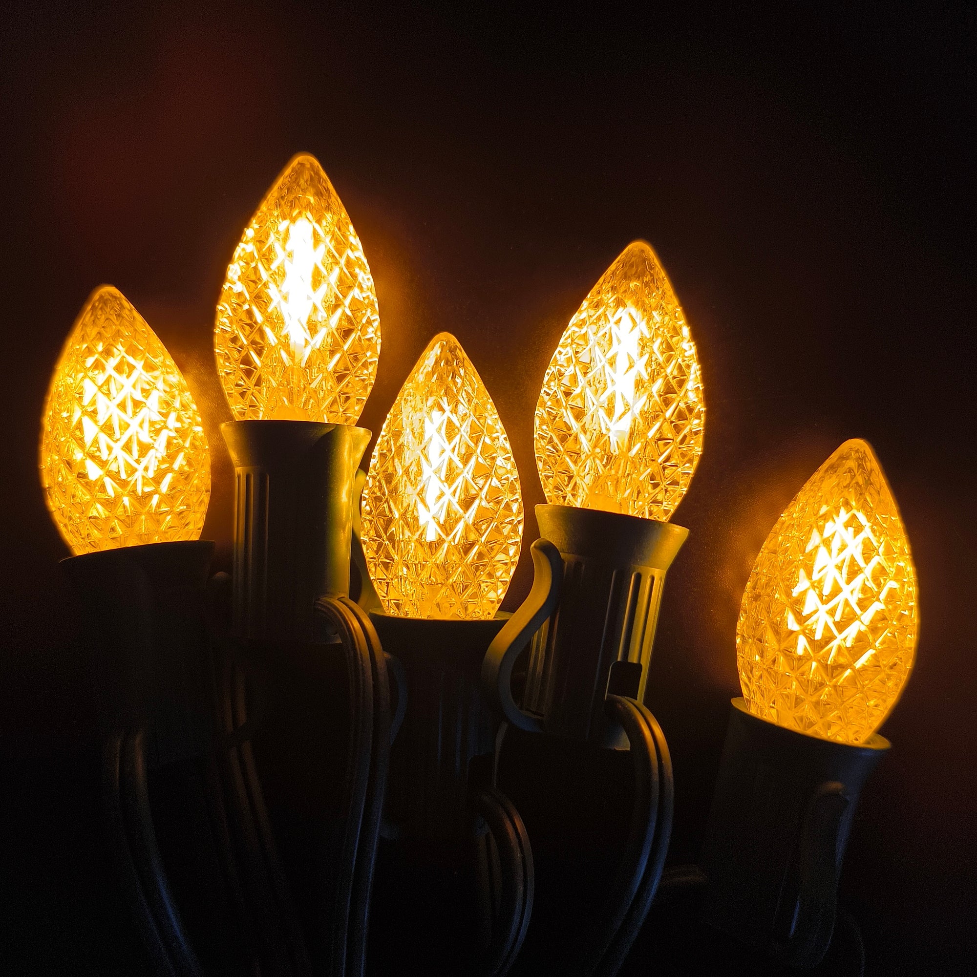 Commercial Grade Yellow C7 LED Christmas Lights 25Ft 25 Bulbs on Green Wire