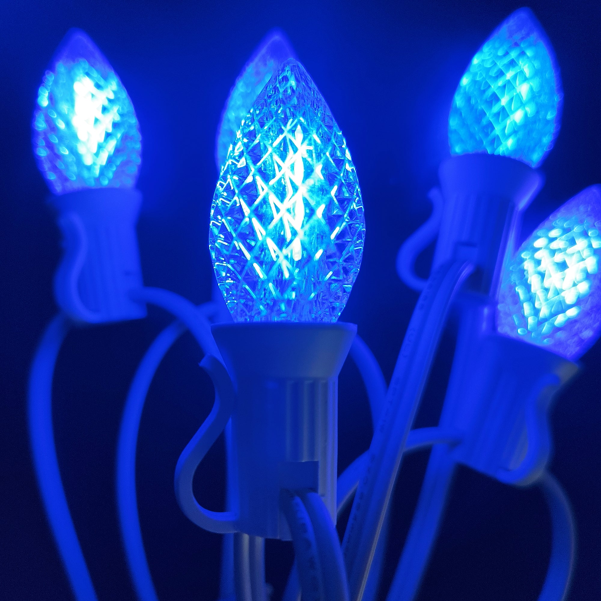 Commercial Grade Blue C7 LED Christmas Lights 25Ft 25 Bulbs on White Wire