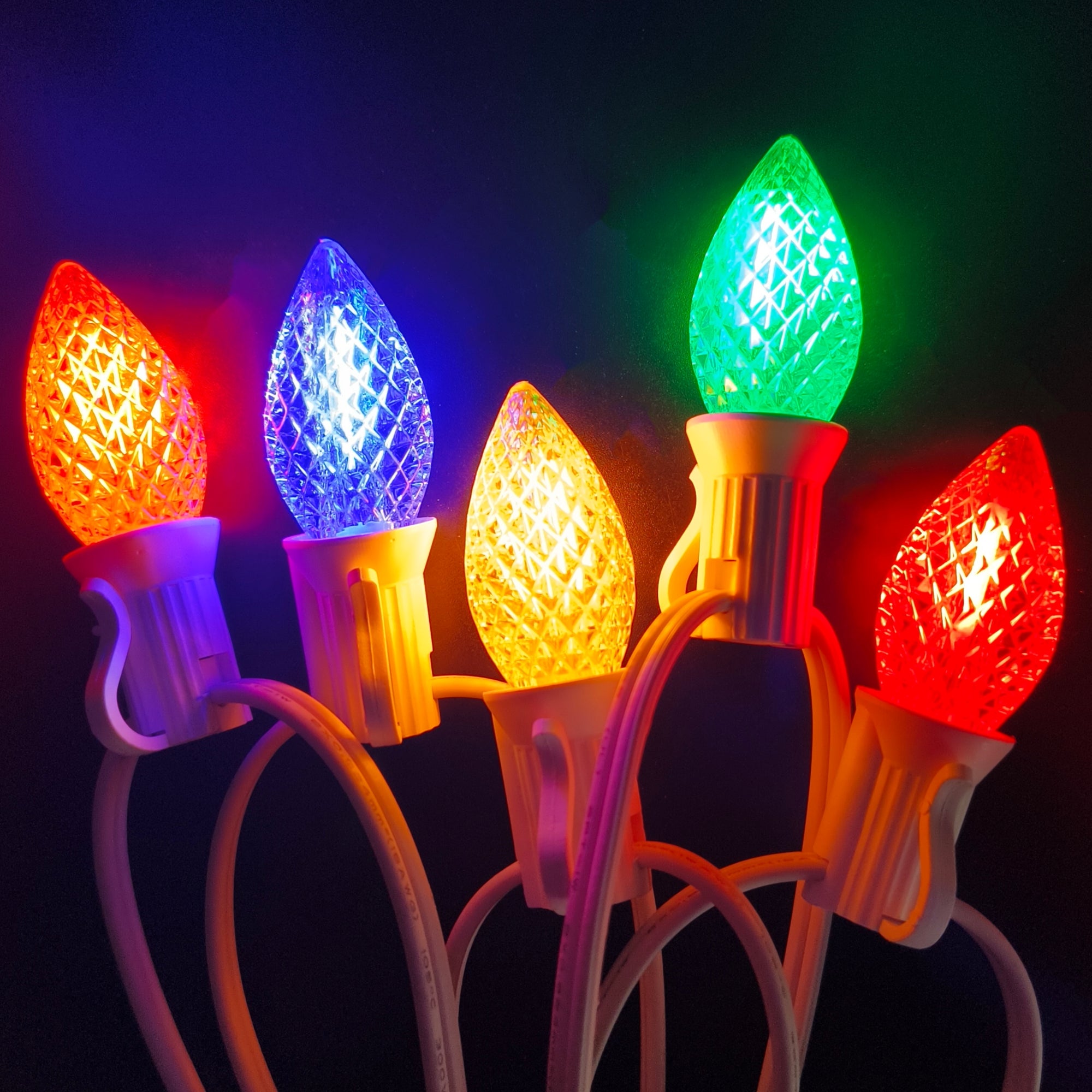 Commercial Grade Multicolor C7 LED Christmas Lights 25Ft 25 Bulbs on White Wire
