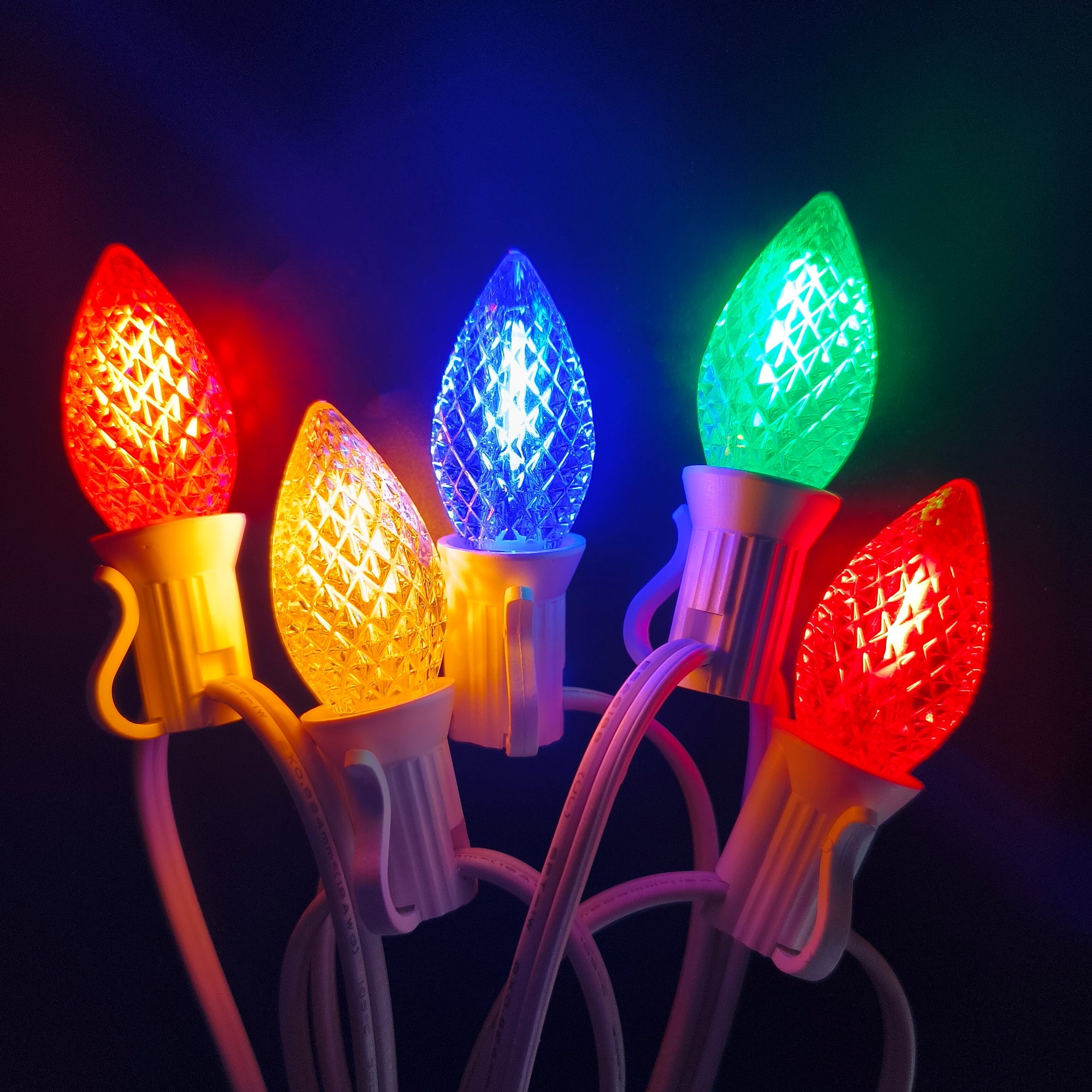 Commercial Grade Multicolor C7 LED Christmas Lights 25Ft 25 Bulbs on White Wire
