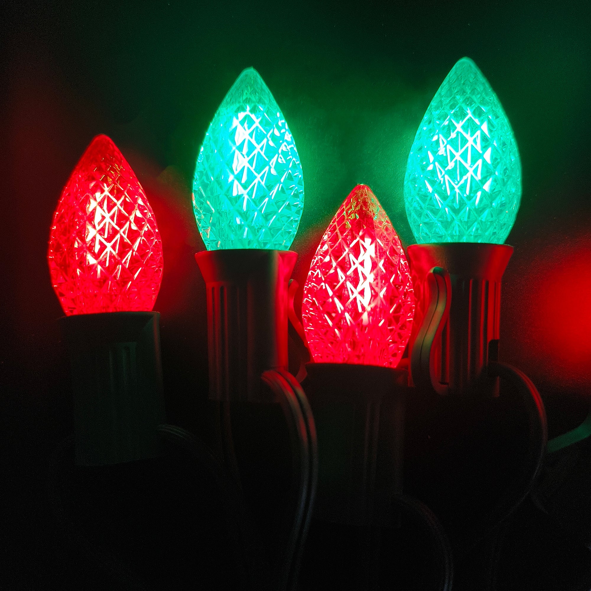 Commercial Grade Red Green C7 LED Christmas Lights 25Ft 25 Bulbs on Green Wire