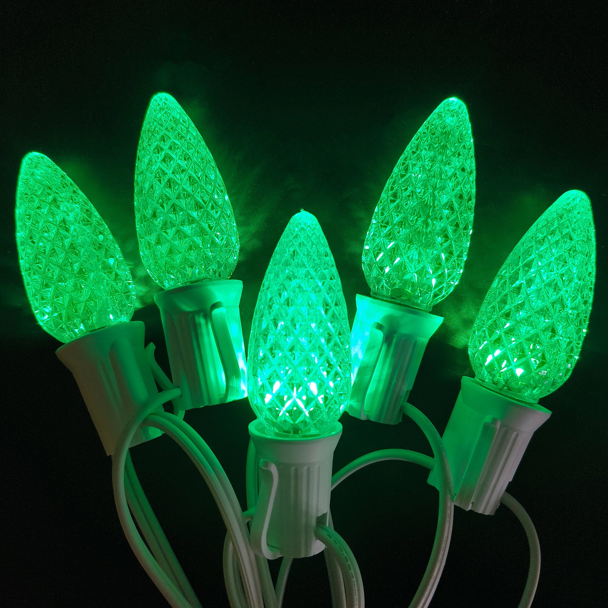 Commercial Grade Green C9 LED Christmas Lights 25Ft 25 Bulbs on White Wire