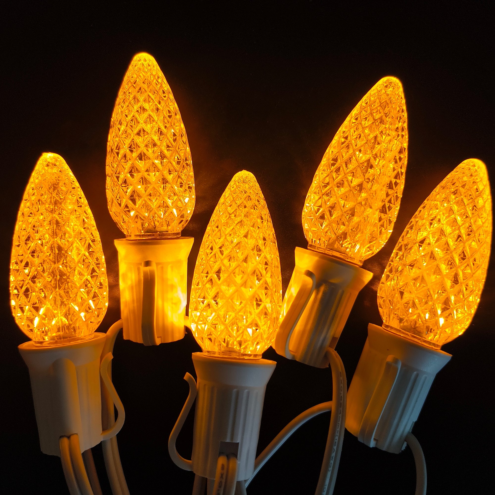 Commercial Grade Yellow C9 LED Christmas Lights 25Ft 25 Bulbs on White Wire