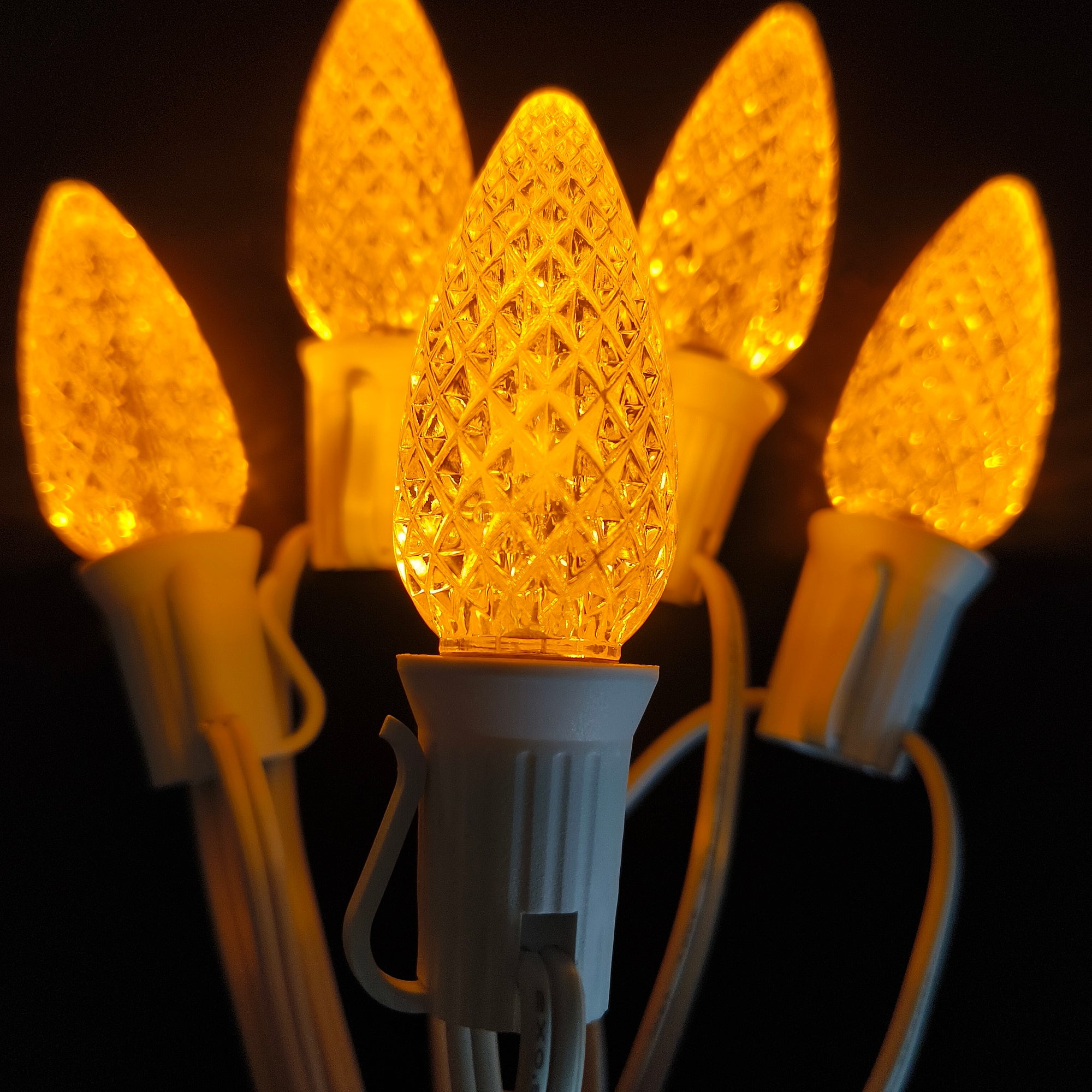 Commercial Grade Yellow C9 LED Christmas Lights 25Ft 25 Bulbs on White Wire